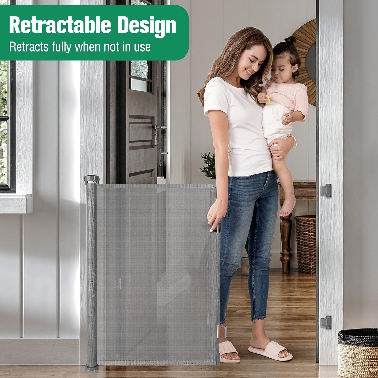 122 Inch Retractable Baby Gates Indoor and Outdoor Extra Wide Baby Gate for Large Openings Extra Long Baby Gate for Doorway Extra Large Retr