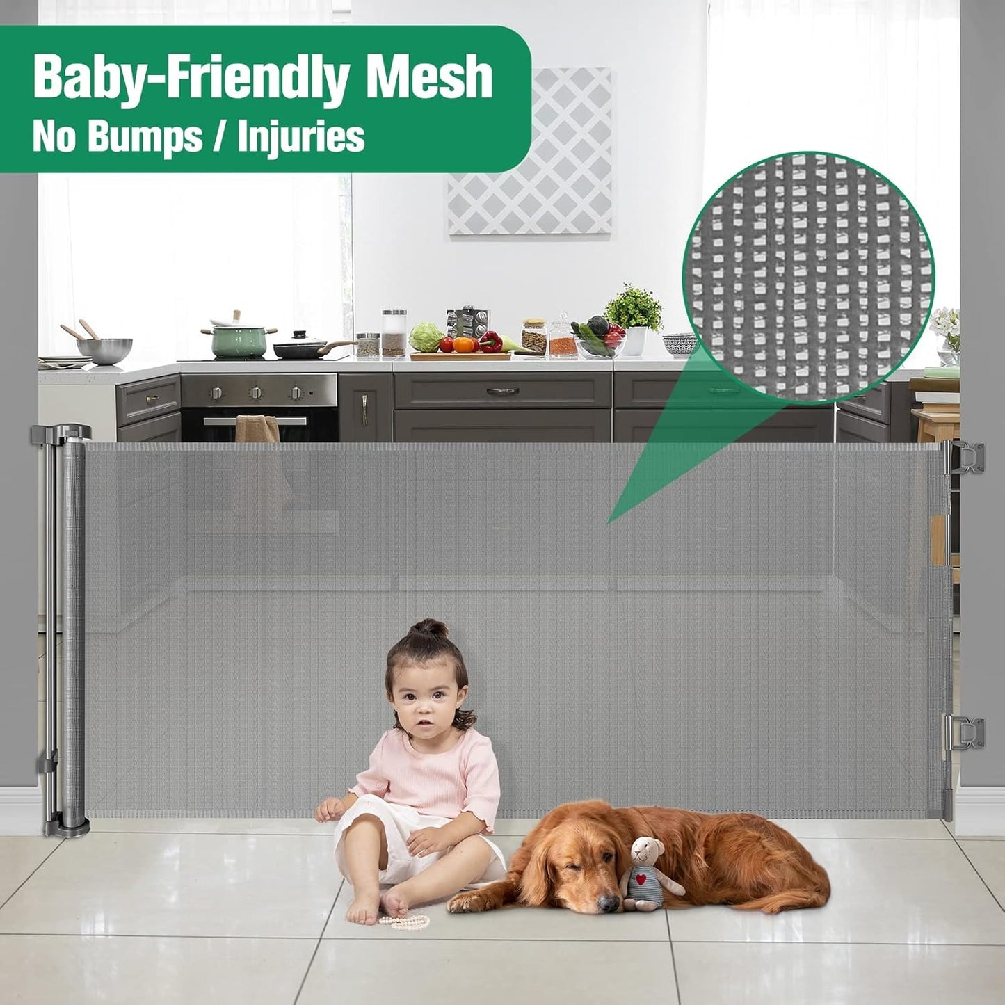 122 Inch Retractable Baby Gates Indoor and Outdoor Extra Wide Baby Gate for Large Openings Extra Long Baby Gate for Doorway Extra Large Retr