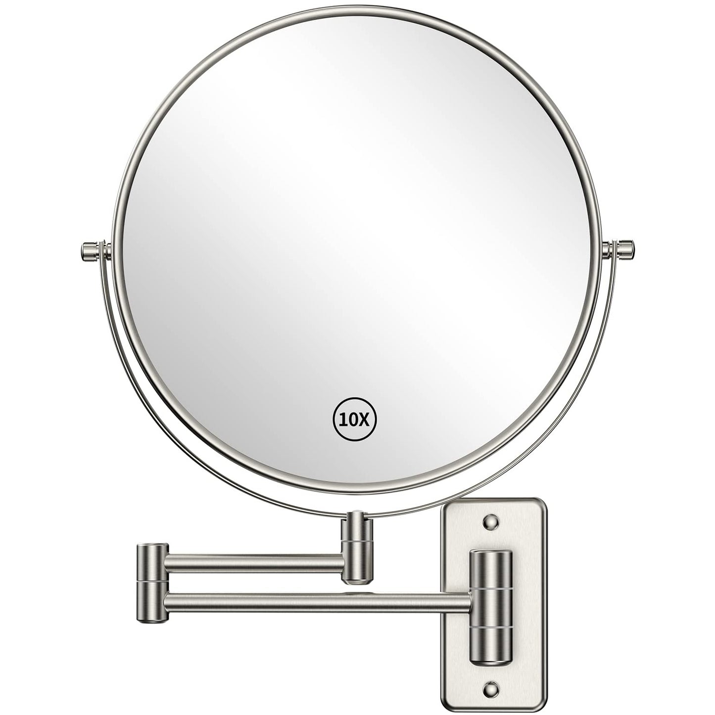 9 Inch Wall Mounted Makeup Mirror With 10X Magnification & 360° Swivel Extendable Arm Brushed Nickel Finish