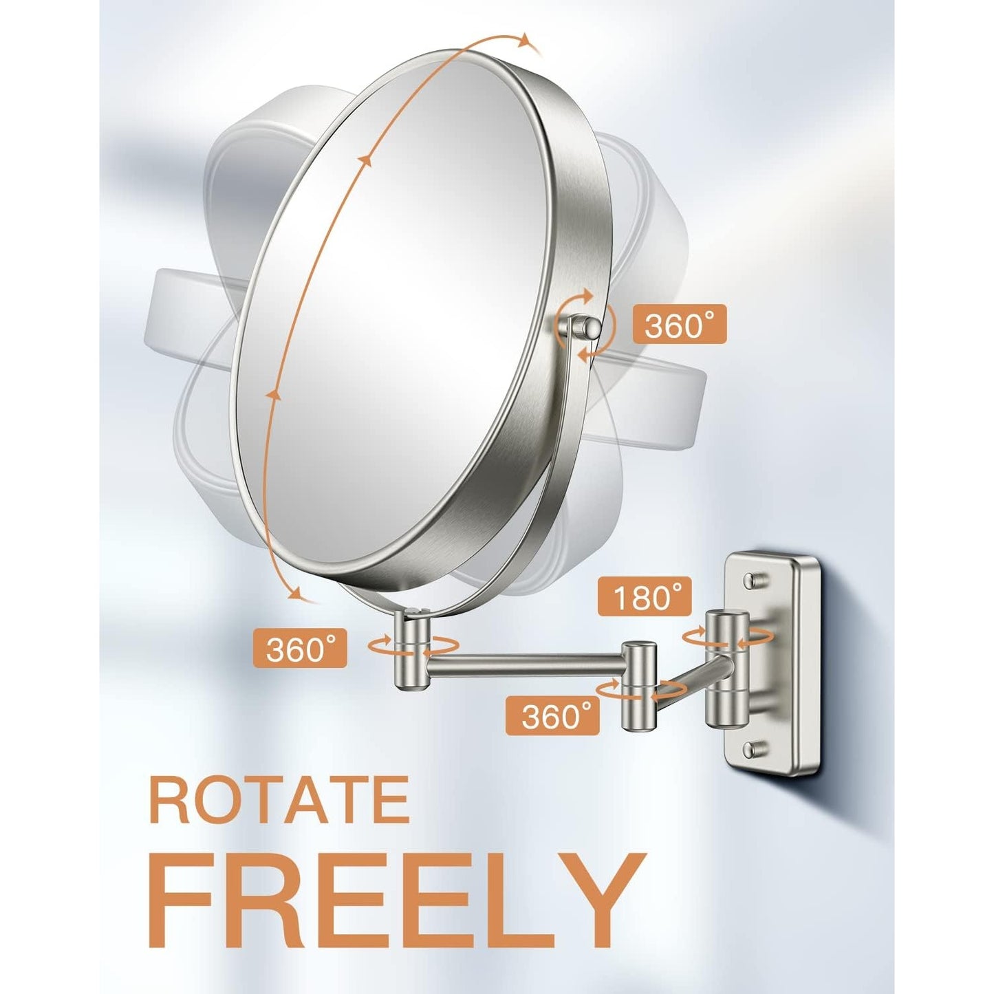 9 Inch Wall Mounted Makeup Mirror With 10X Magnification & 360° Swivel Extendable Arm Brushed Nickel Finish