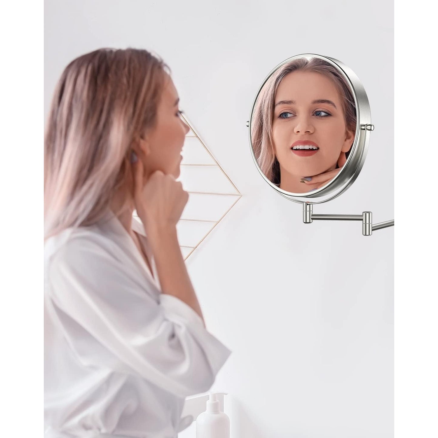 9 Inch Wall Mounted Makeup Mirror With 10X Magnification & 360° Swivel Extendable Arm Brushed Nickel Finish