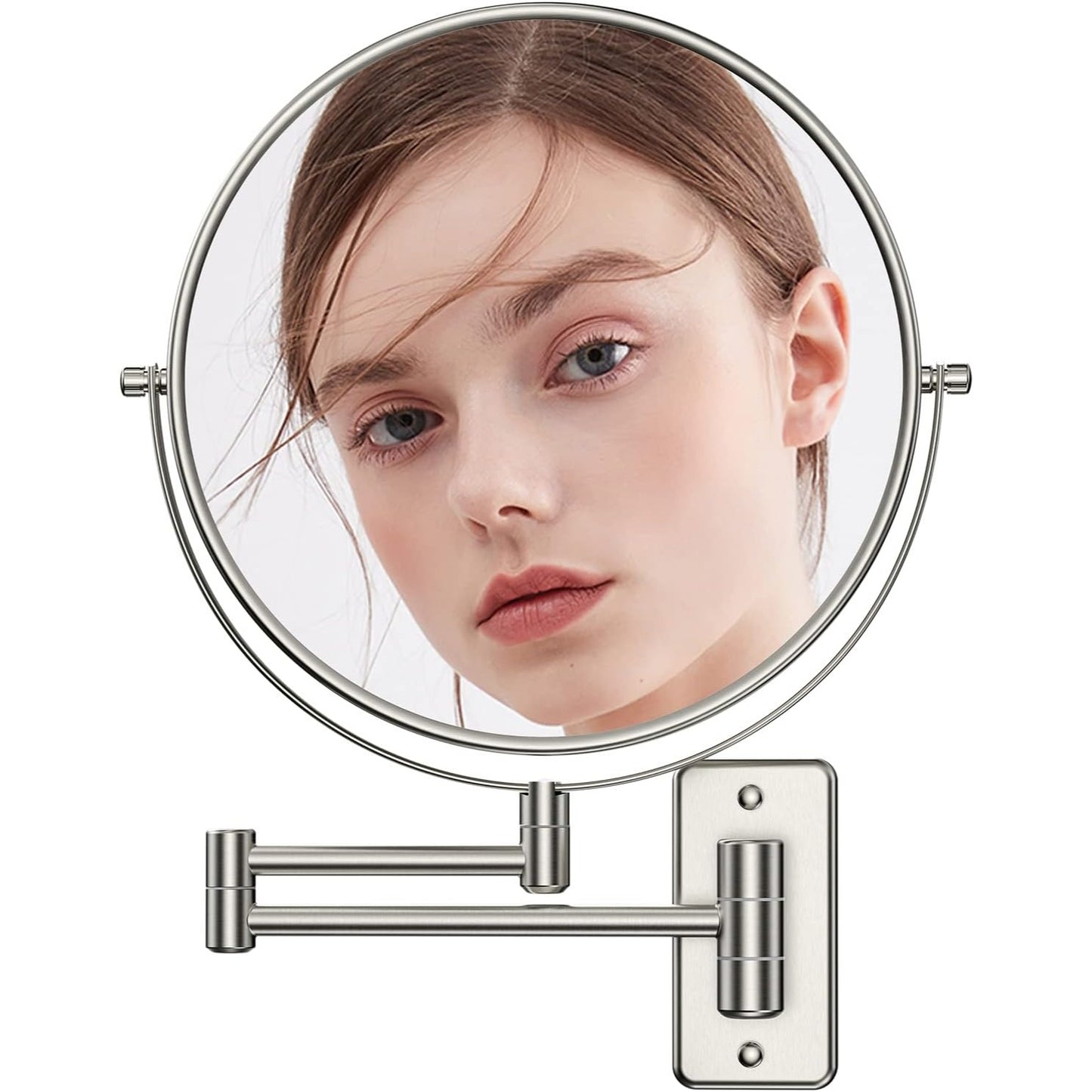 9 Inch Wall Mounted Makeup Mirror With 10X Magnification & 360° Swivel Extendable Arm Brushed Nickel Finish