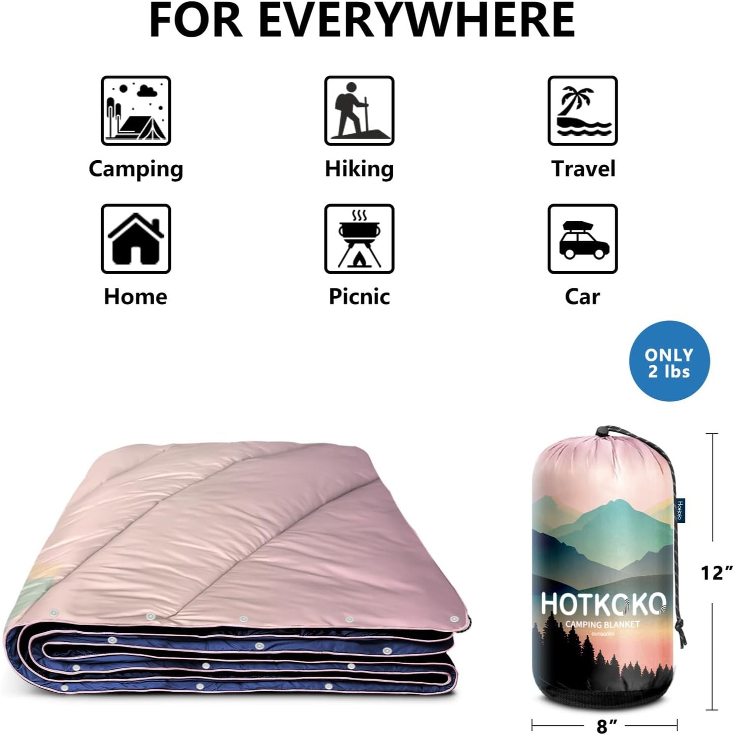 hotkoko Camping Blanket,Puffy Printed Camping Blanket Lightweight Packable Outdoor Blanket for Camping,Traveling, Stadium, Hiking, Picnics