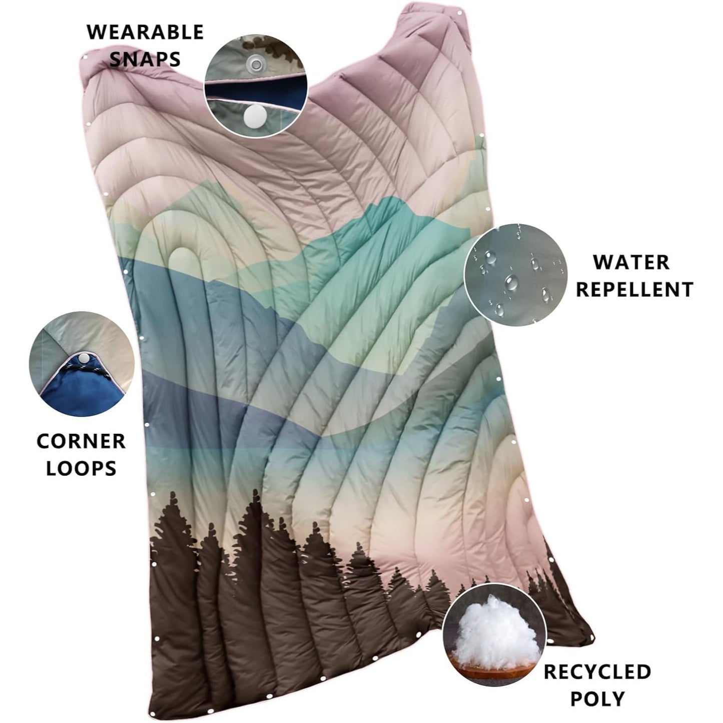 hotkoko Camping Blanket,Puffy Printed Camping Blanket Lightweight Packable Outdoor Blanket for Camping,Traveling, Stadium, Hiking, Picnics