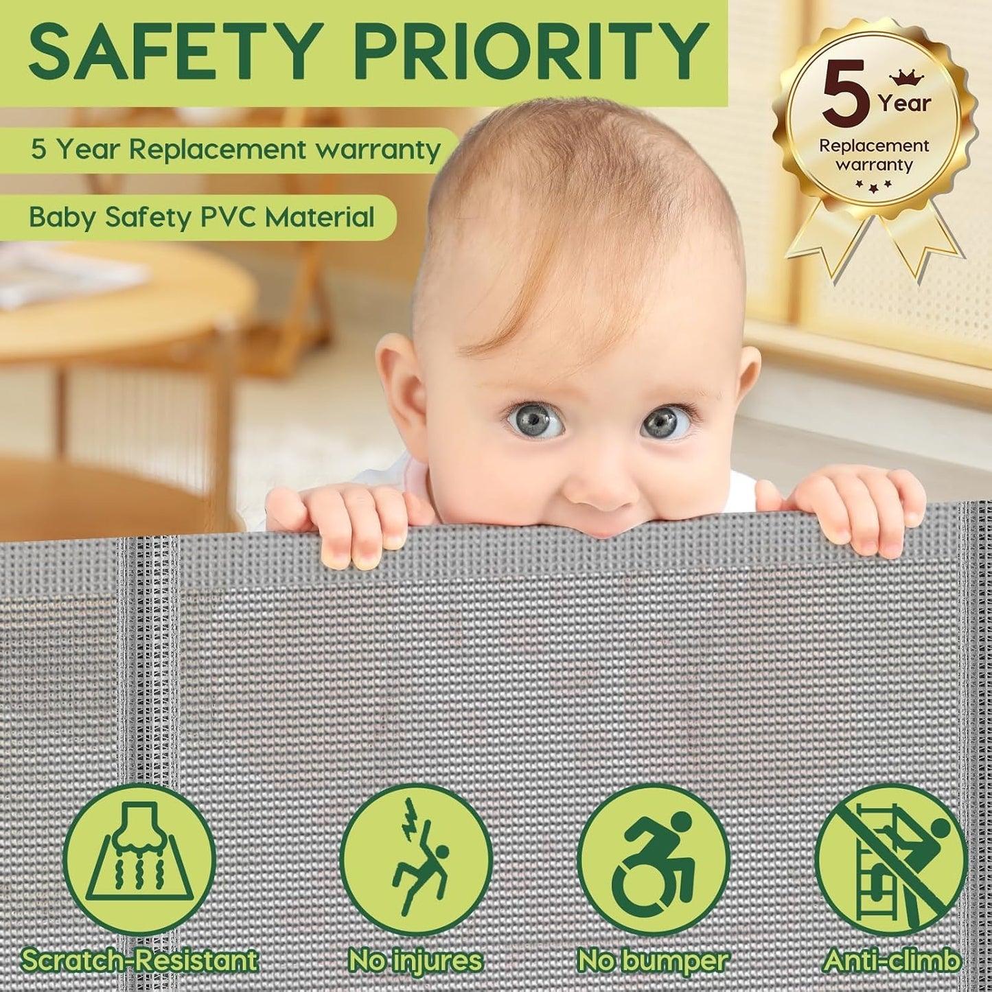 Reinforced 55" Wide Retractable Dog Gate with Support Beam Extra Tall Retractable Baby Gates for Doorway Mesh Pet Gate Retractable Gates for