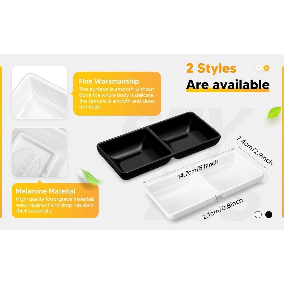 24 Sauce Dish Dual Dipping Bowls Melamine Dual Sauce Bowls Soy Two Compartments Party Trays Divided