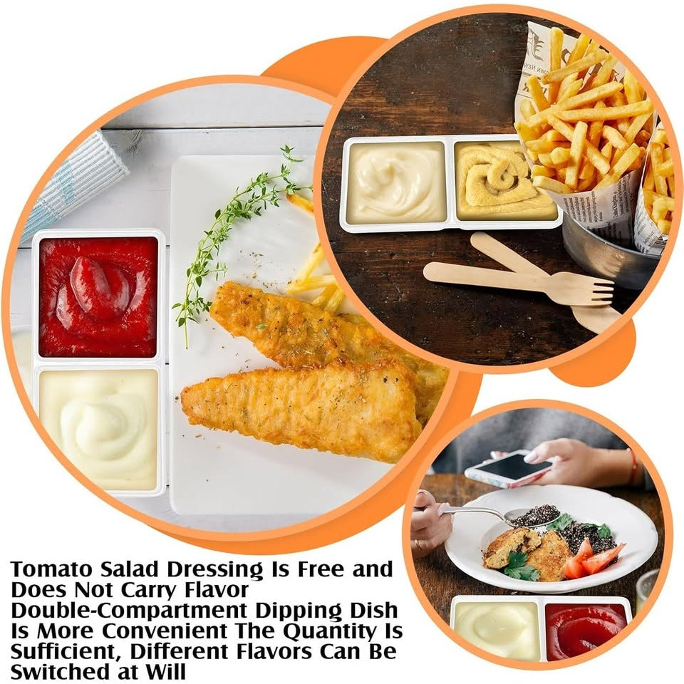 24 Sauce Dish Dual Dipping Bowls Melamine Dual Sauce Bowls Soy Two Compartments Party Trays Divided