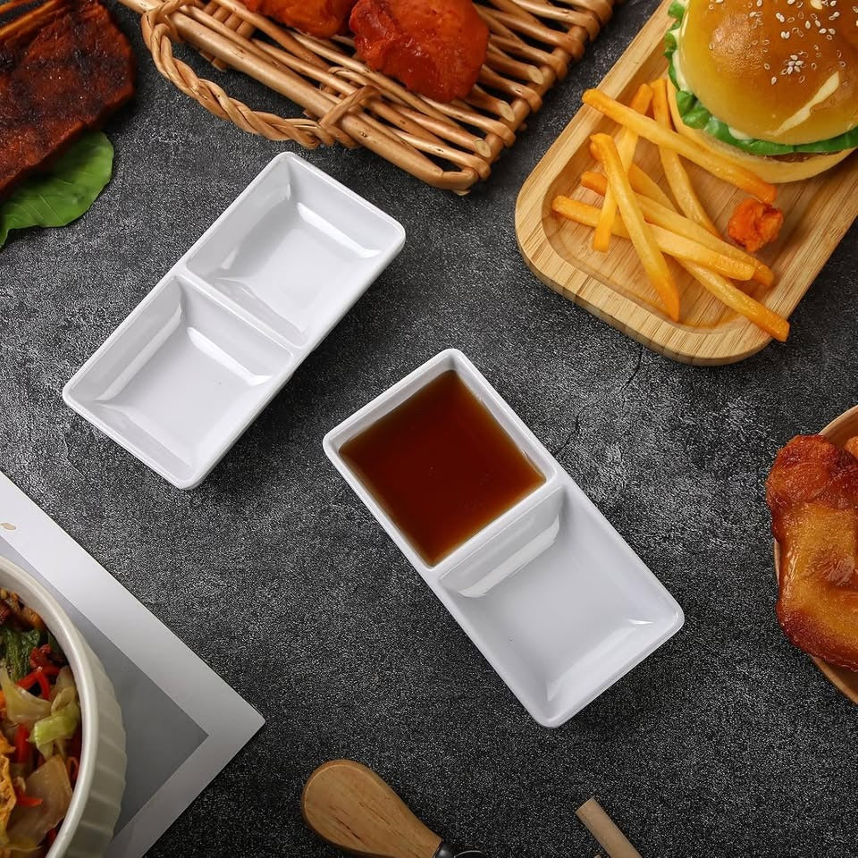 24 Sauce Dish Dual Dipping Bowls Melamine Dual Sauce Bowls Soy Two Compartments Party Trays Divided
