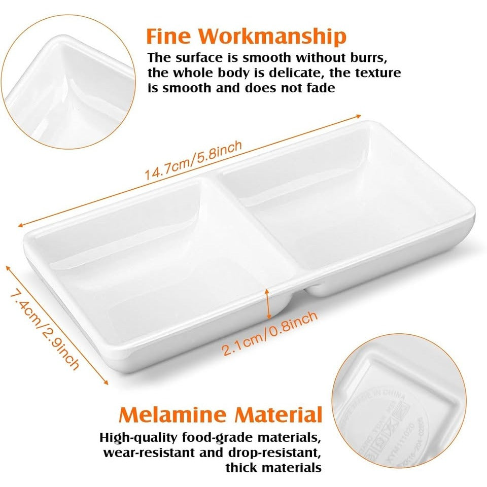 24 Sauce Dish Dual Dipping Bowls Melamine Dual Sauce Bowls Soy Two Compartments Party Trays Divided