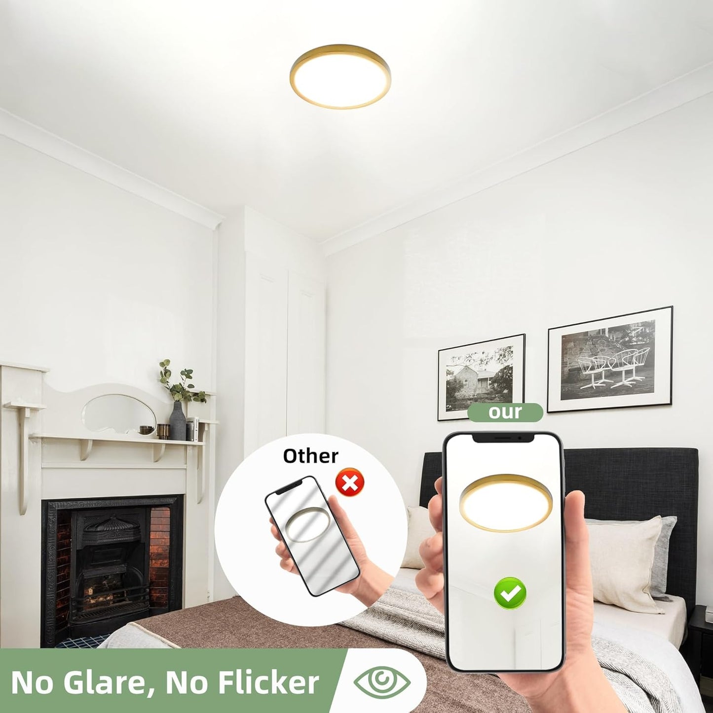 12 Inch Selectable CCT LED Round Flat Panel Light, 24W 3000K/4000K/5000K, Edge-Lit Flush Mount Ceiling Light Fixture for Kitchen, Bedroom, L