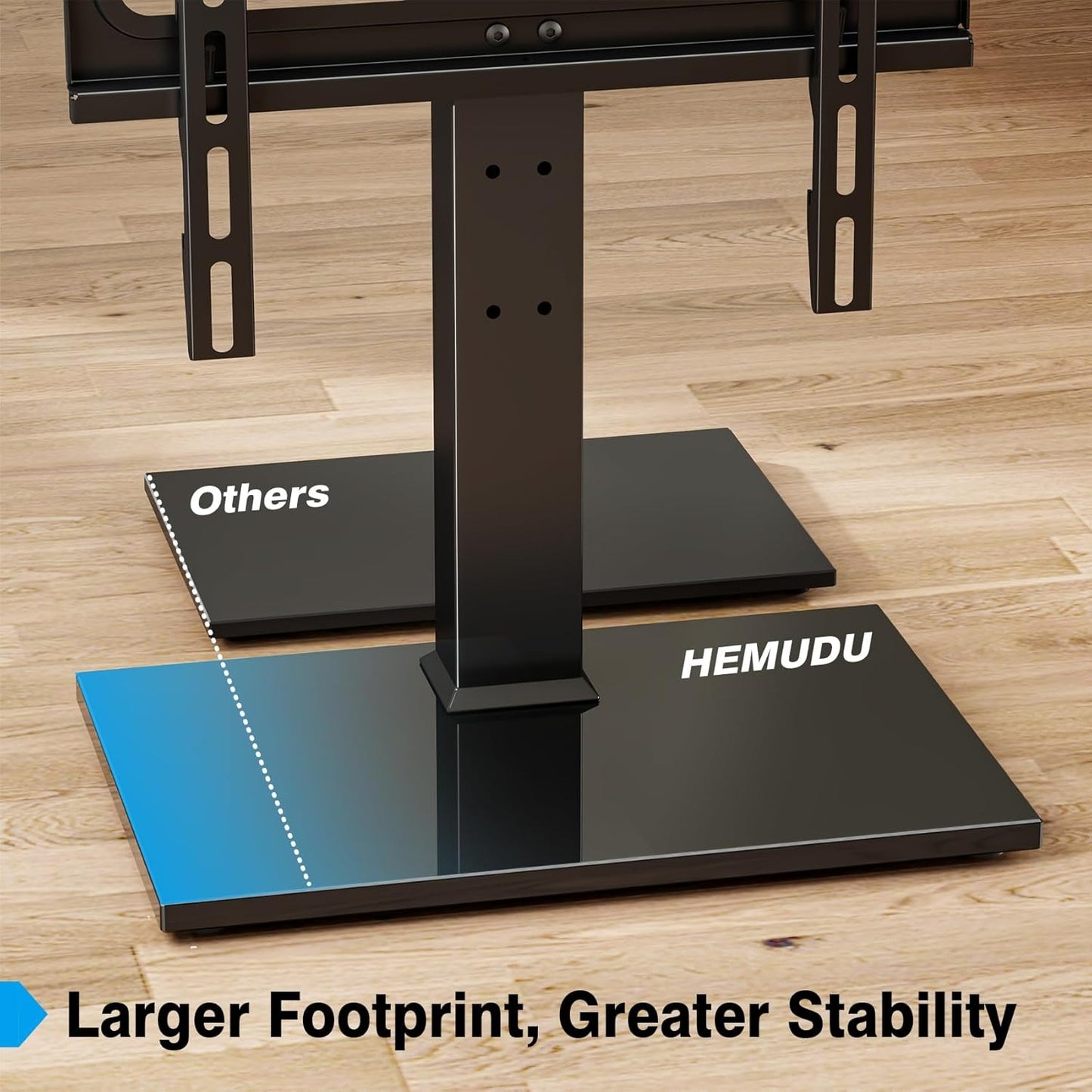 Universal TV Stand With Tempered Glass Base Fits 27"-60" TVs 9-Level Height Adjustable Cable Management Holds Up To 88 Lbs