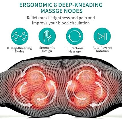Shiatsu Neck & Back Massager With Heat 8 Deep-Kneading Nodes Adjustable Speed PU Leather Breathable Mesh Fabric For Pain Relief