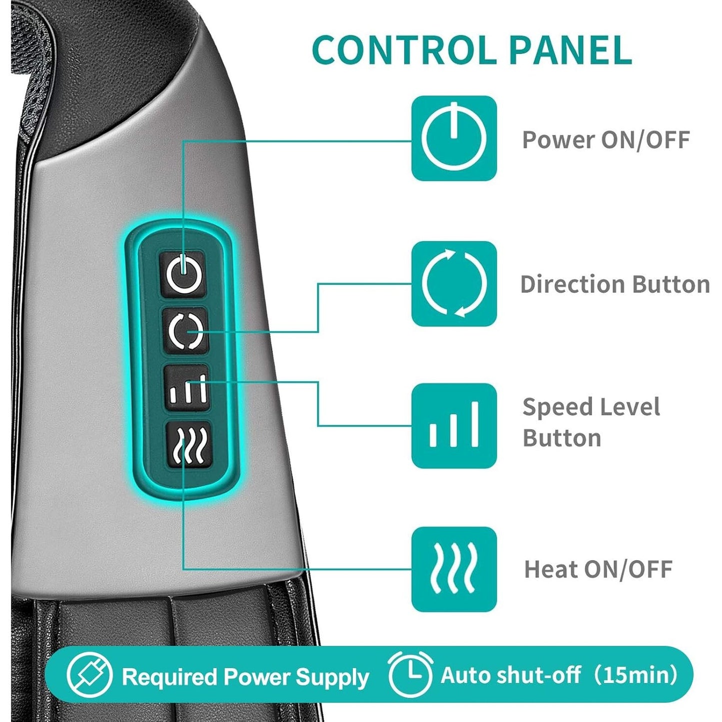 Shiatsu Neck & Back Massager With Heat 8 Deep-Kneading Nodes Adjustable Speed PU Leather Breathable Mesh Fabric For Pain Relief