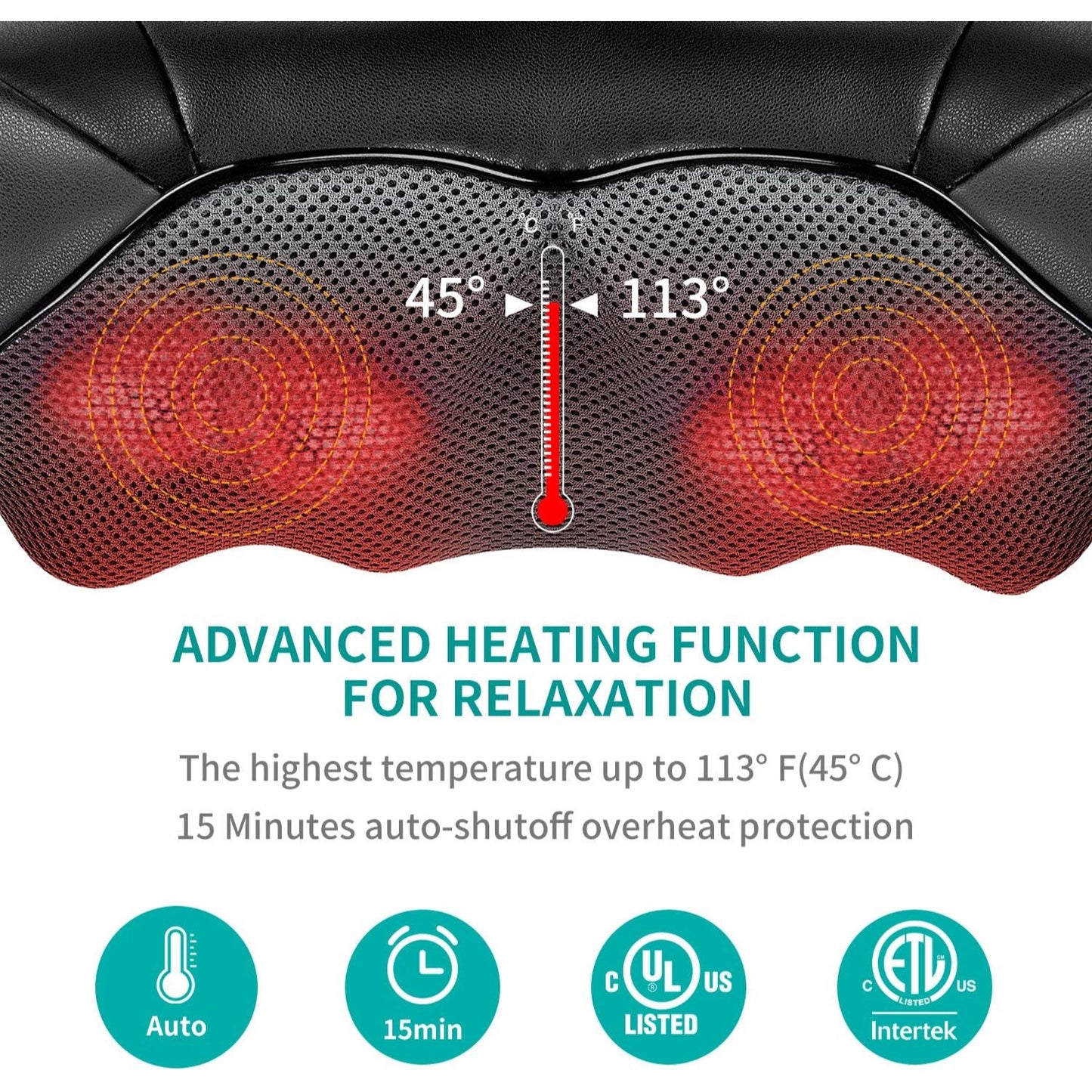 Shiatsu Neck & Back Massager With Heat 8 Deep-Kneading Nodes Adjustable Speed PU Leather Breathable Mesh Fabric For Pain Relief