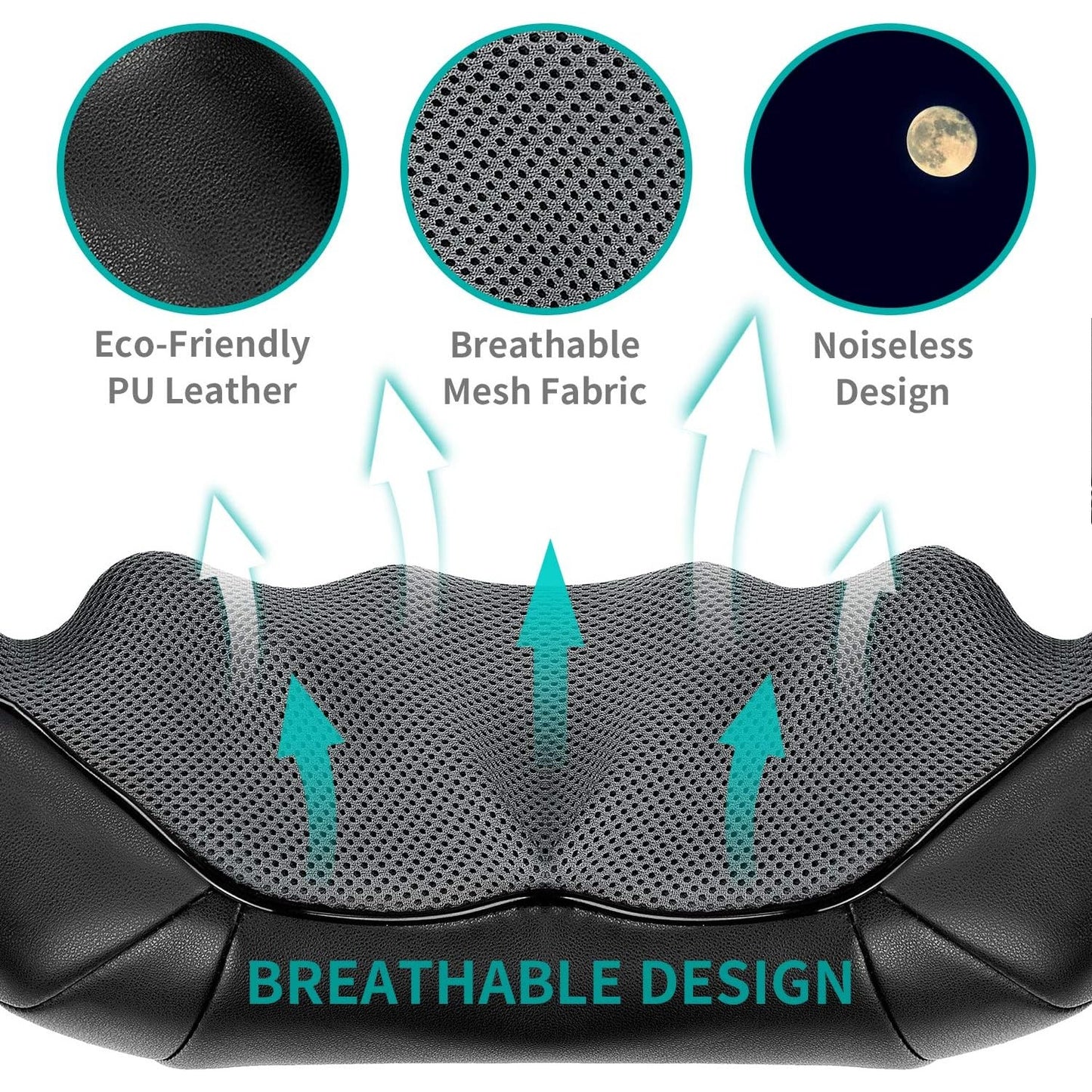 Shiatsu Neck & Back Massager With Heat 8 Deep-Kneading Nodes Adjustable Speed PU Leather Breathable Mesh Fabric For Pain Relief