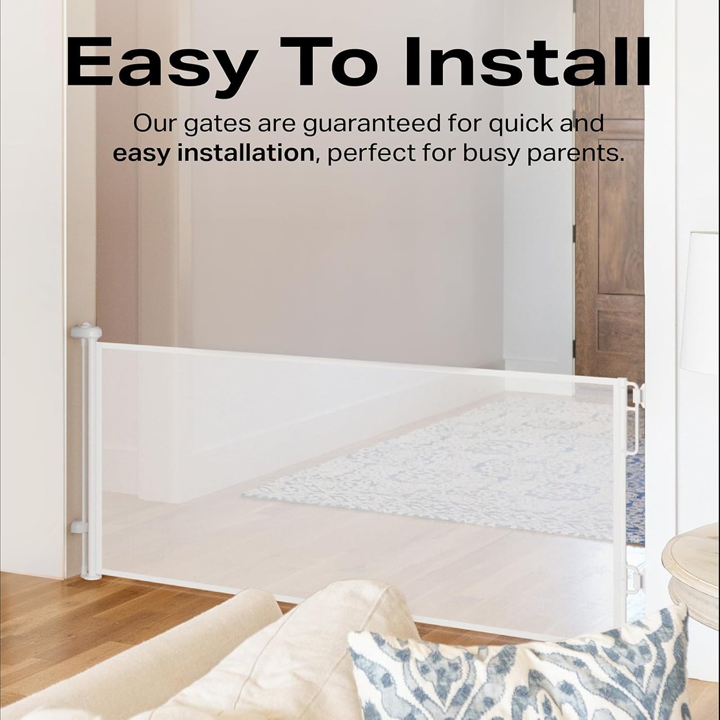 Retractable Pet Safety Gate 34"-55" Adjustable Mesh Barrier For Dogs & Cats With Easy Lock