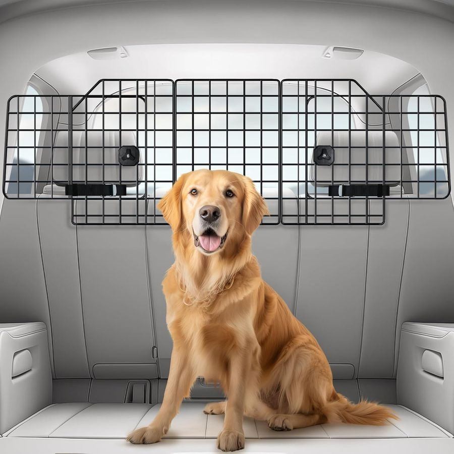 rabbitgoo Dog Car Barrier for SUVs, Adjustable Large Pet Gate, Universal-Fit Divider Cargo Net, Heavy-Duty Wire Mesh Dog Barrier SUV, Van Ve