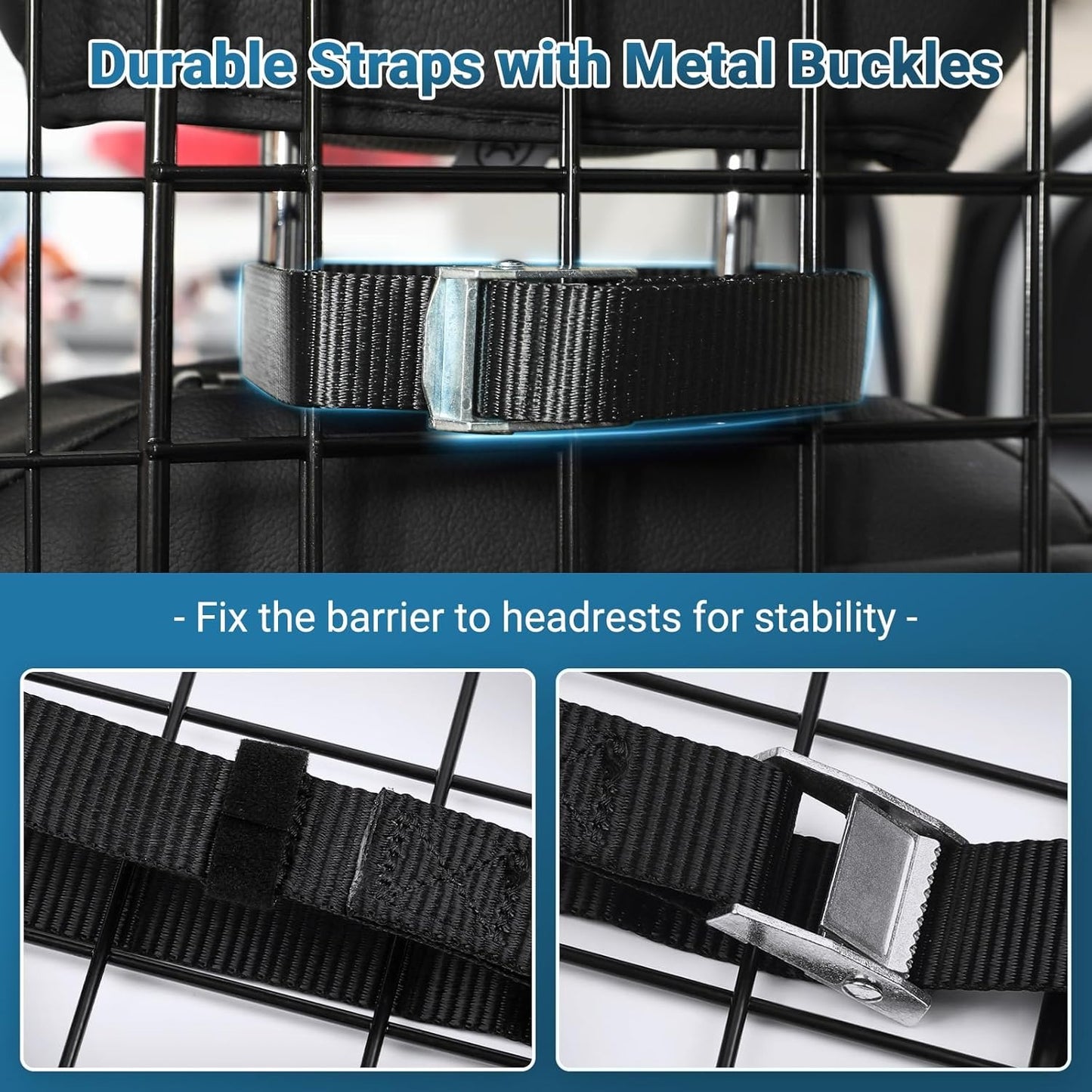 rabbitgoo Dog Car Barrier for SUVs, Adjustable Large Pet Gate, Universal-Fit Divider Cargo Net, Heavy-Duty Wire Mesh Dog Barrier SUV, Van Ve