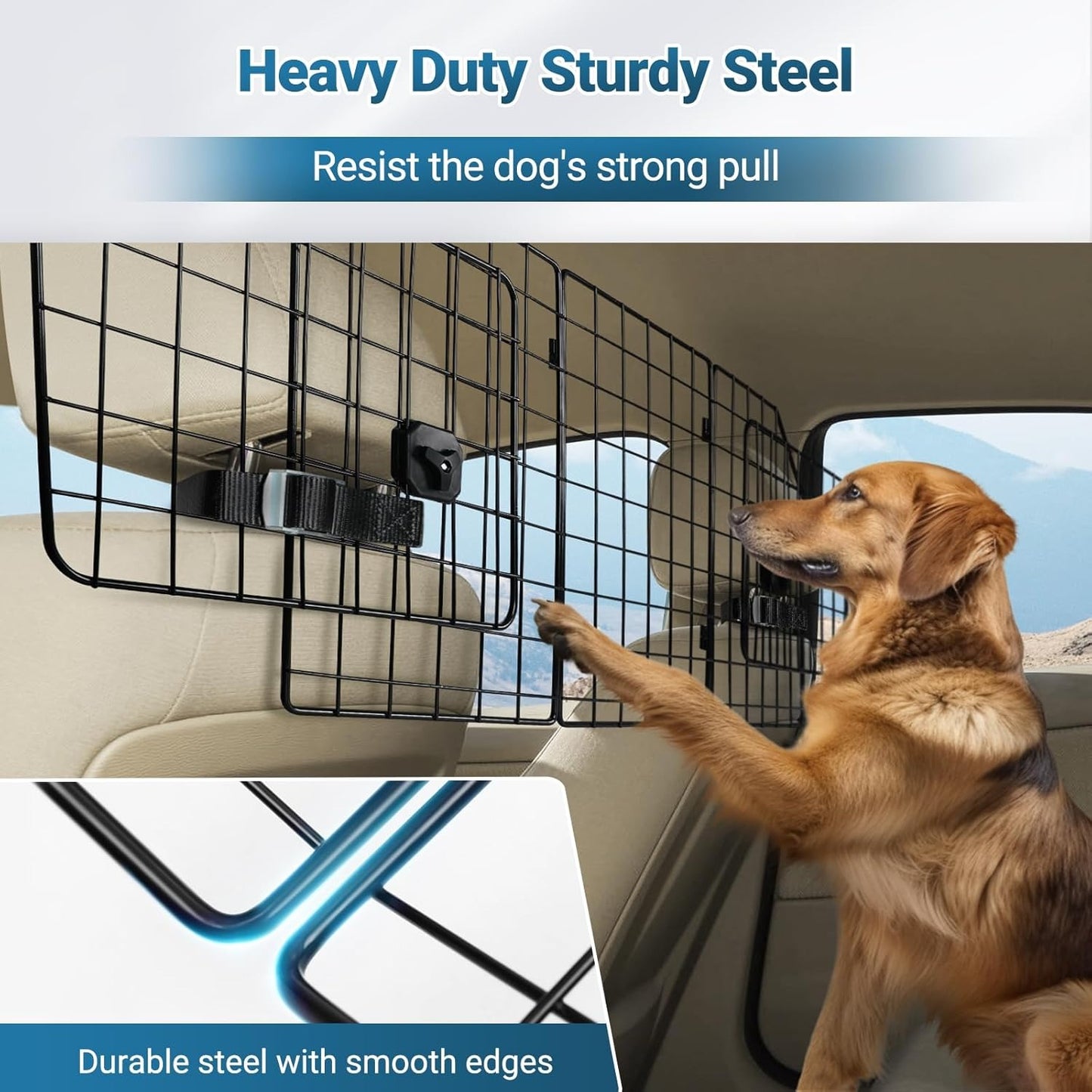 rabbitgoo Dog Car Barrier for SUVs, Adjustable Large Pet Gate, Universal-Fit Divider Cargo Net, Heavy-Duty Wire Mesh Dog Barrier SUV, Van Ve