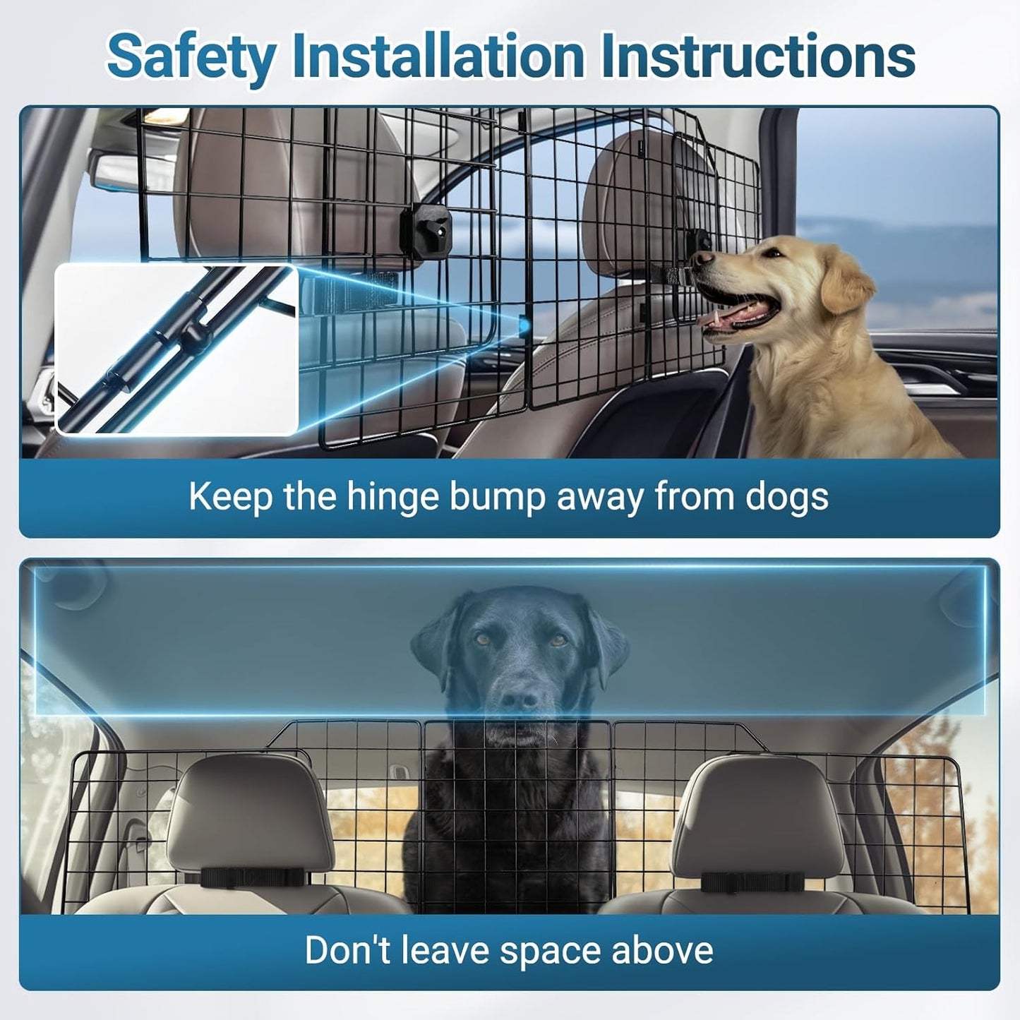 rabbitgoo Dog Car Barrier for SUVs, Adjustable Large Pet Gate, Universal-Fit Divider Cargo Net, Heavy-Duty Wire Mesh Dog Barrier SUV, Van Ve