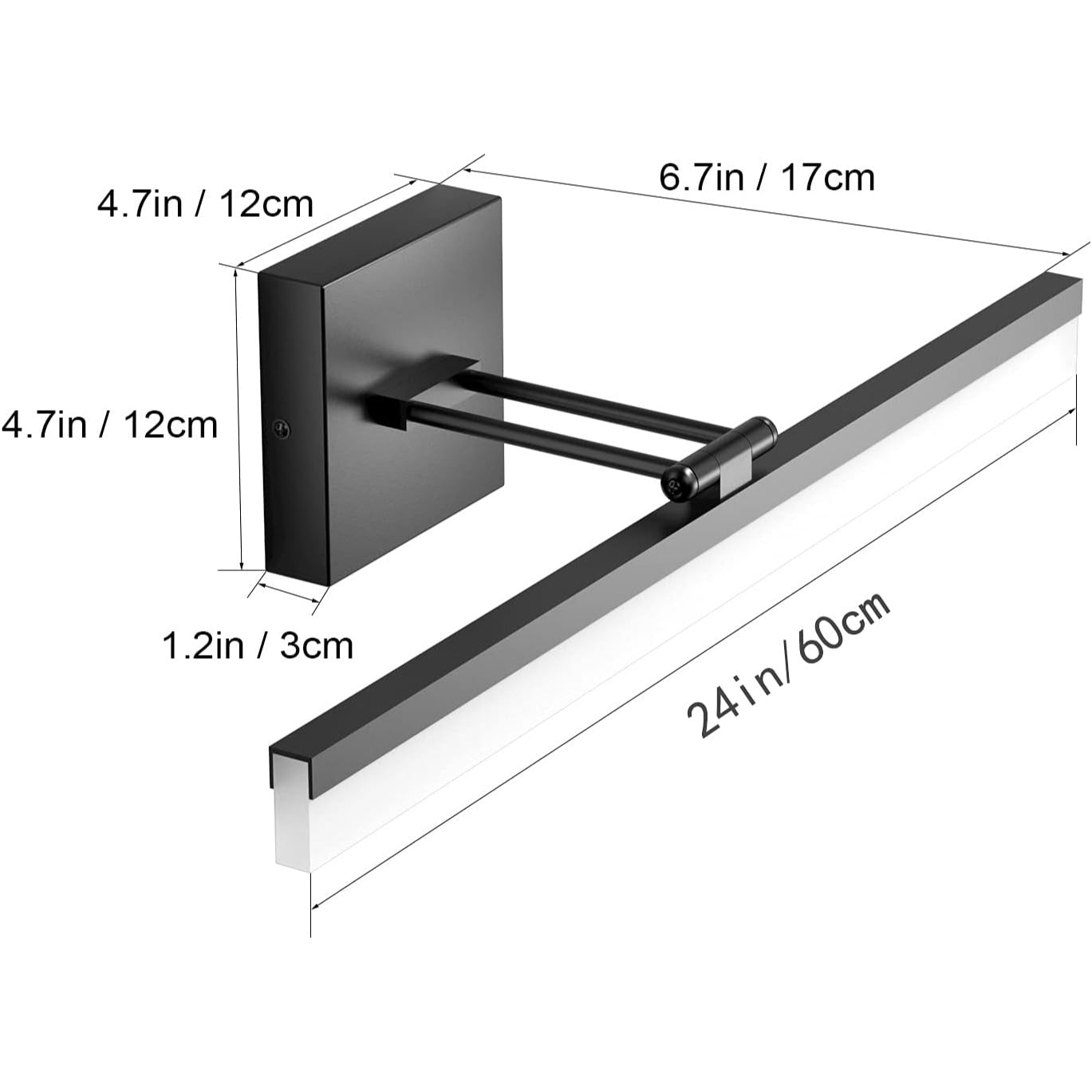 Ralbay 24" LED Modern Black Vanity Light 14W Adjustable Matte Black Bathroom Vanity Light Modern LED Bathroom Vanity Light Fixtures Over Mir