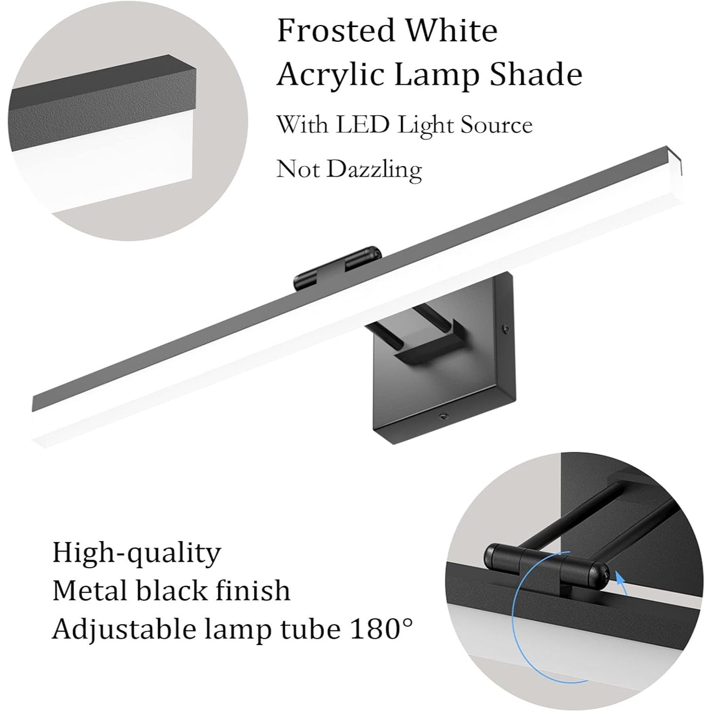 Ralbay 24" LED Modern Black Vanity Light 14W Adjustable Matte Black Bathroom Vanity Light Modern LED Bathroom Vanity Light Fixtures Over Mir