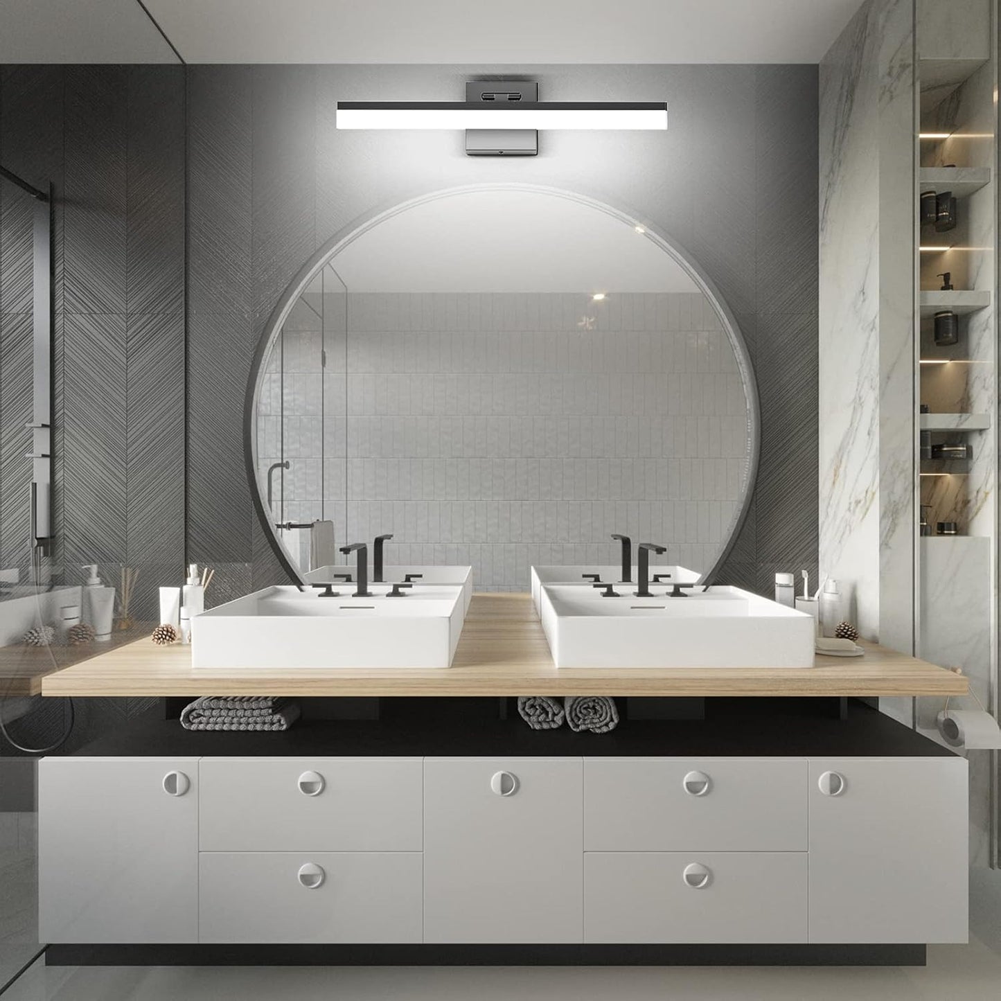 Ralbay 24" LED Modern Black Vanity Light 14W Adjustable Matte Black Bathroom Vanity Light Modern LED Bathroom Vanity Light Fixtures Over Mir