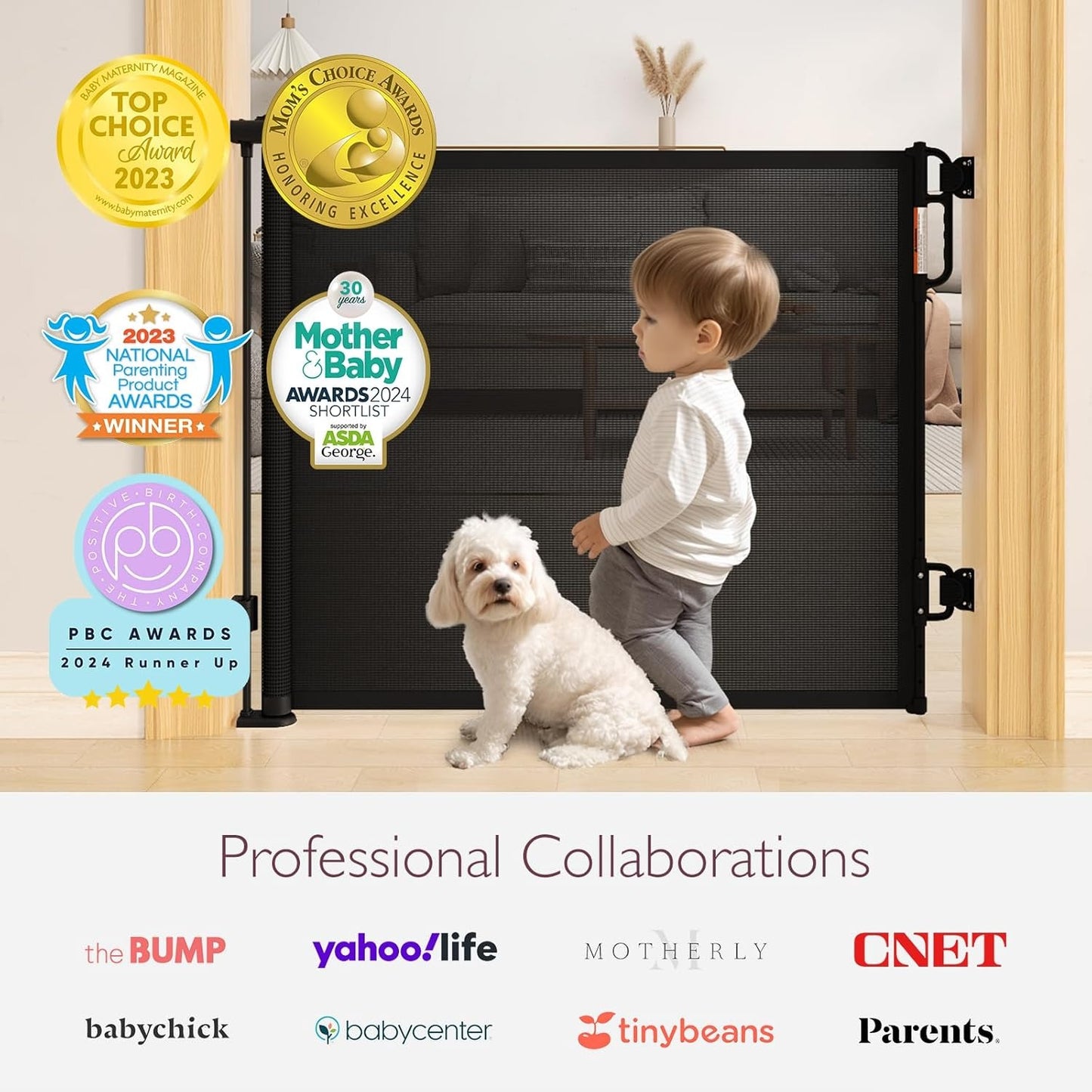 Retractable Baby & Pet Safety Gate Adjustable Up To 55" Width Black Mesh Easy Install & Double Lock Mechanism