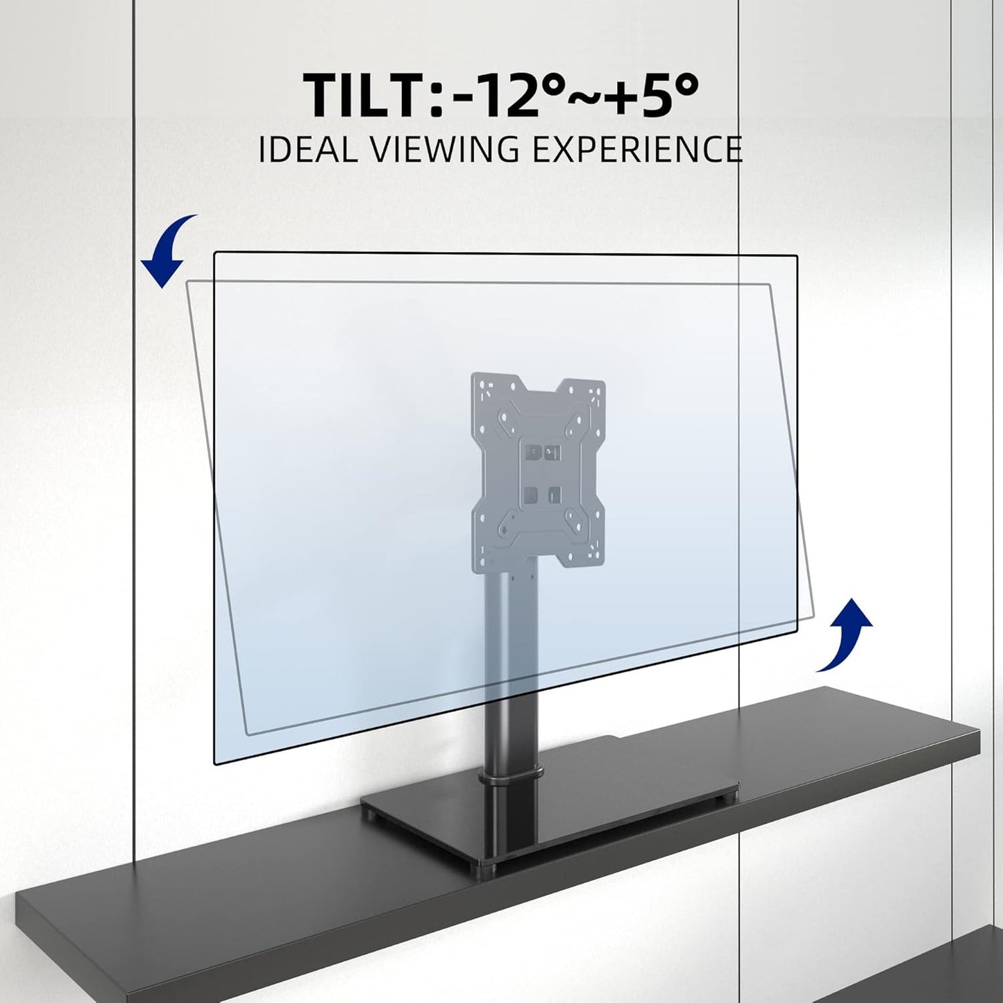 Universal TV Stand Base, Table Top TV Stand for 17-43 Inch LCD/LED TVs, Height Adjustable Monitor Mount Stand with Tempered Glass Base Holds
