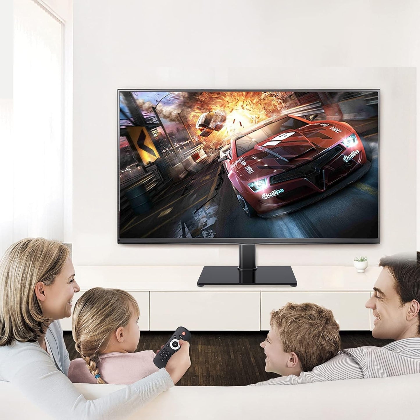 Universal TV Stand Base, Table Top TV Stand for 17-43 Inch LCD/LED TVs, Height Adjustable Monitor Mount Stand with Tempered Glass Base Holds
