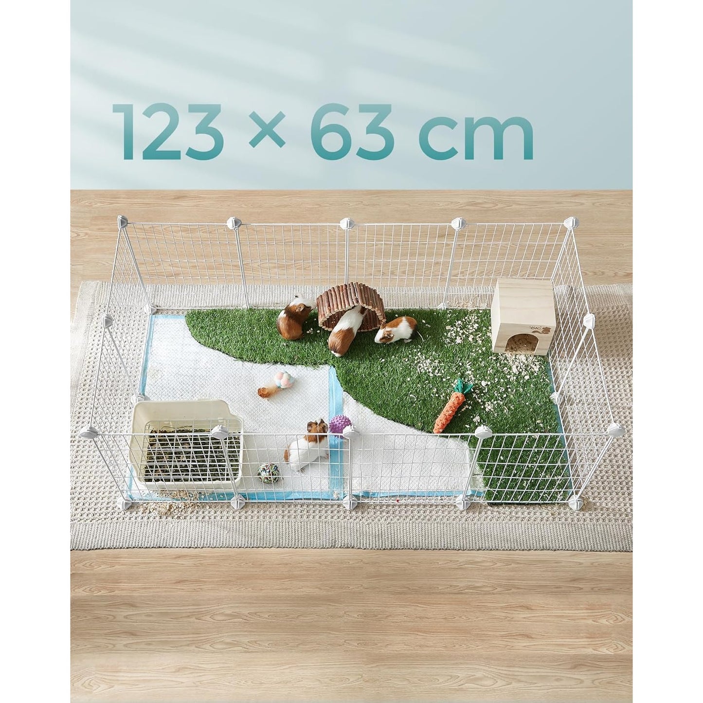 SONGMICS Pet Playpen, Small Animal Cage, Pet Fence with Cable Ties, DIY Metal Enclosure for Guinea Pigs, Hamsters, Rabbits, Hedgehogs, White