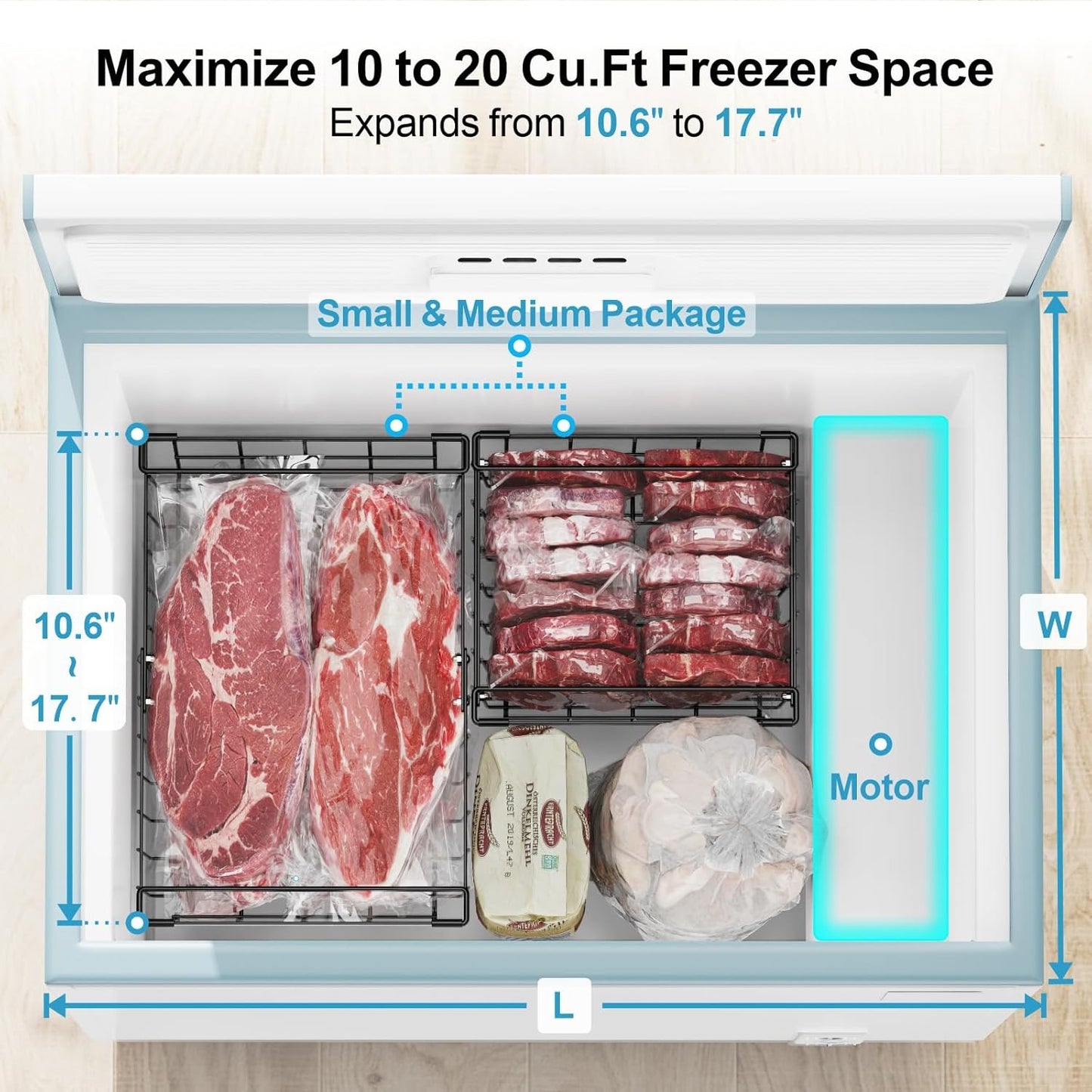 Stackable Freezer Storage Bins With Flexible Handles For 10-20 Cu.Ft Chest Freezer