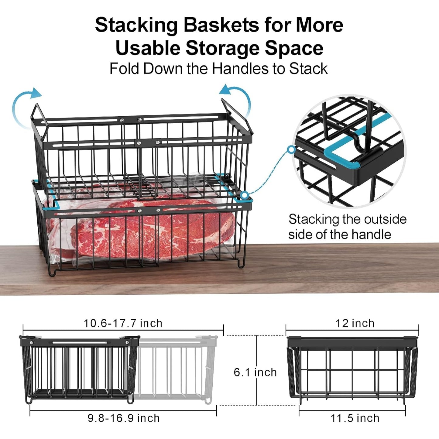 Stackable Freezer Storage Bins With Flexible Handles For 10-20 Cu.Ft Chest Freezer