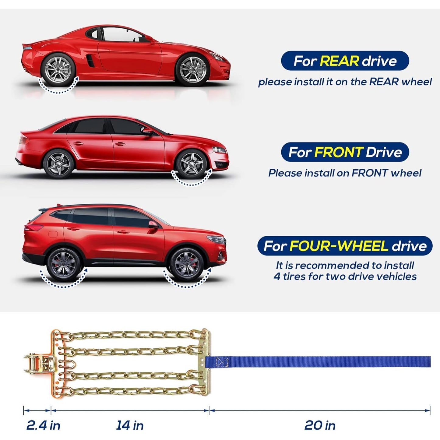 Universal Snow Chains For Tires 205/55 R16 SUV Car Anti-Skid Emergency Chains W/ Gloves & Carry Bag