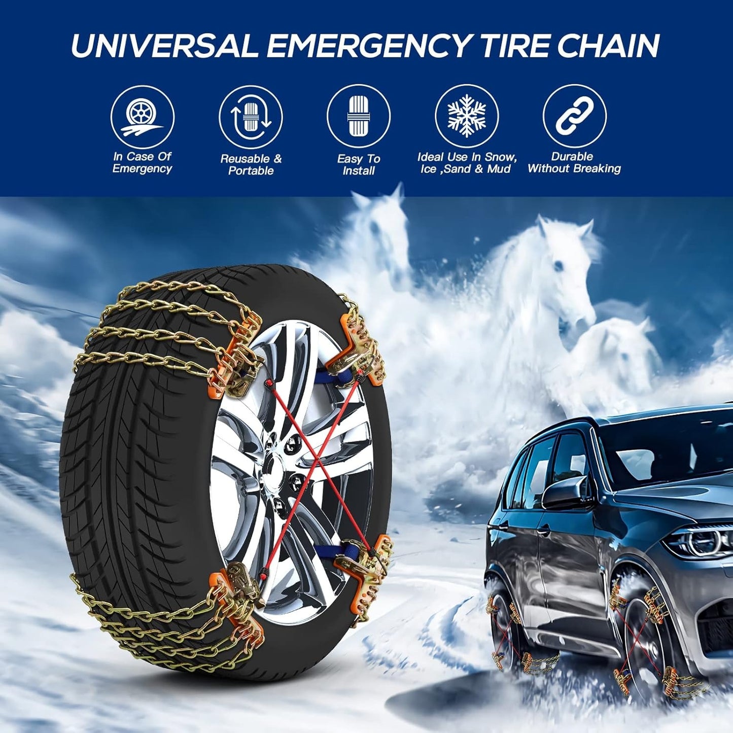 Universal Snow Chains For Tires 205/55 R16 SUV Car Anti-Skid Emergency Chains W/ Gloves & Carry Bag