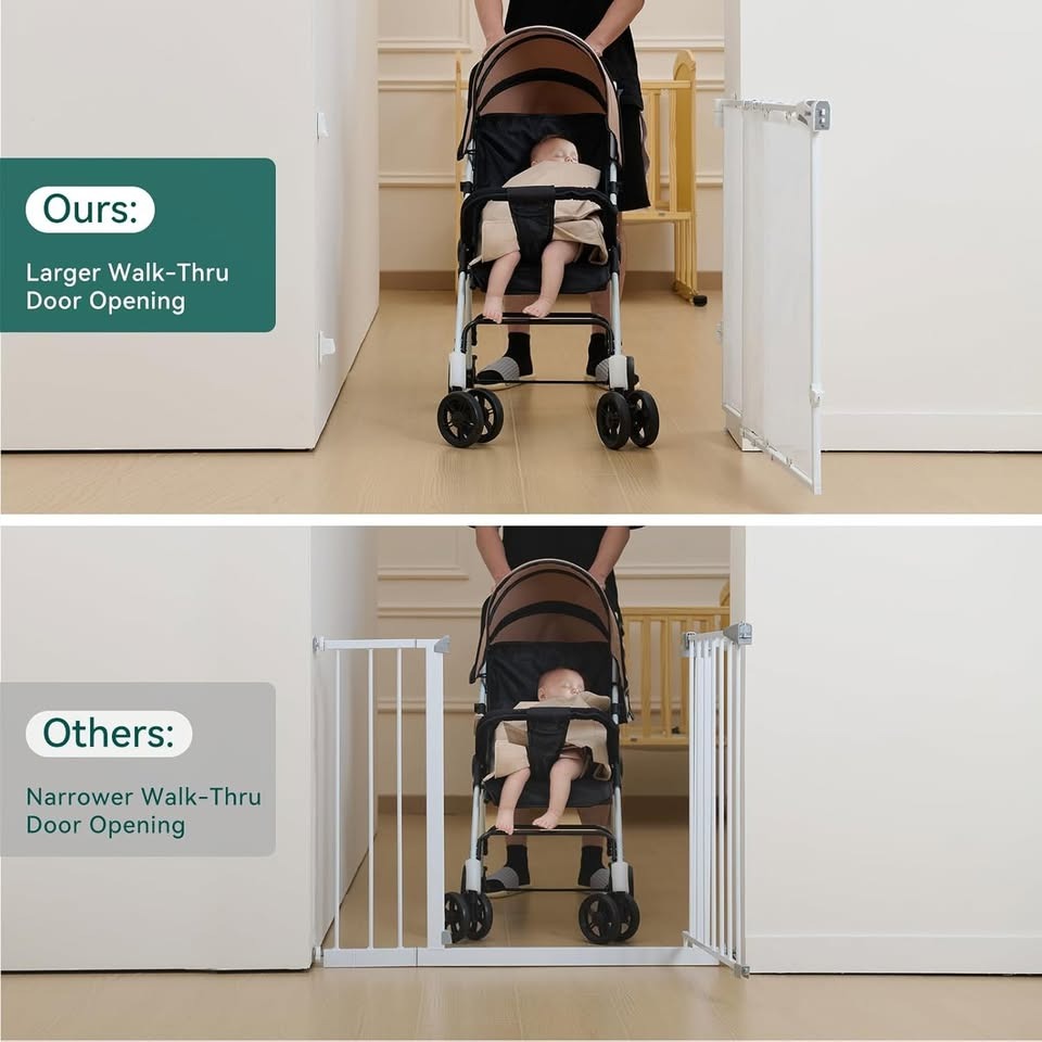 Screen door with large passage door, one-handed opening, automatic closing