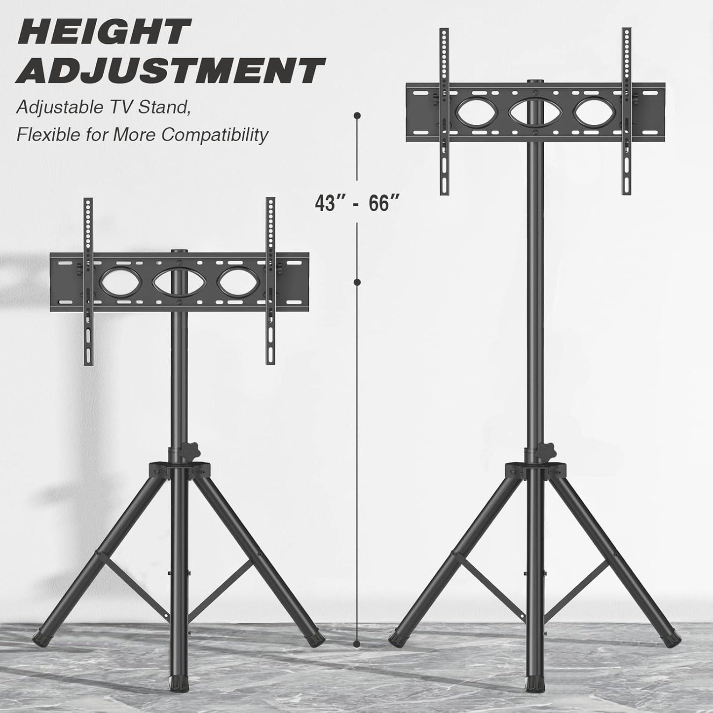 Tripod TV Stand for 23-75 inch Flat Screen/Curved TVs up to 100 lbs, Outdoor TV Stand with ±15° Tilt, Height Adjustable Portable TV Stand wi