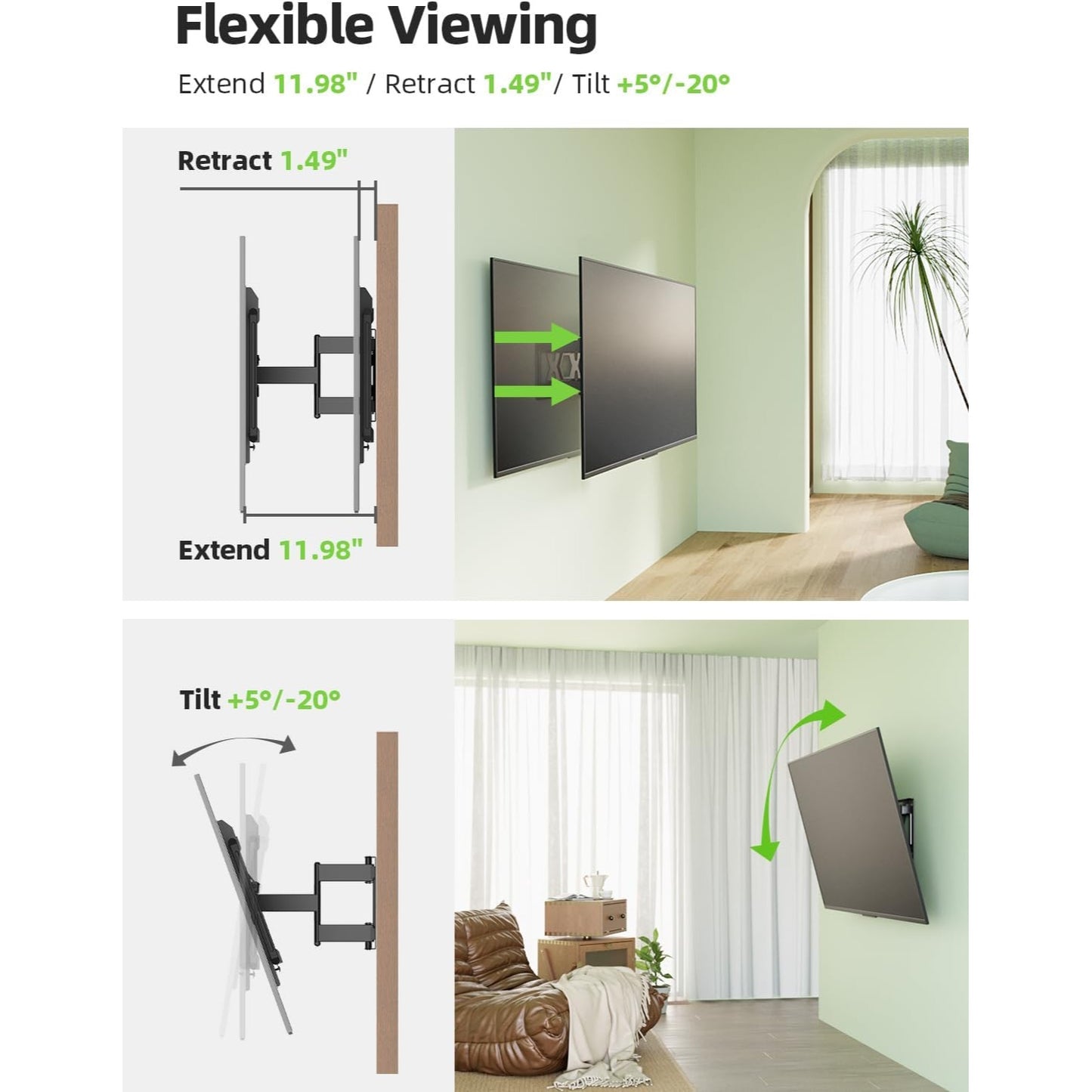 Ultra Slim TV Wall Mount for Most 37-90 inch TV, Full Motion TV Mount Dual Swivel Articulating Tilt 6 Arms, Up to 120lbs, VESA 600x400mm, 16