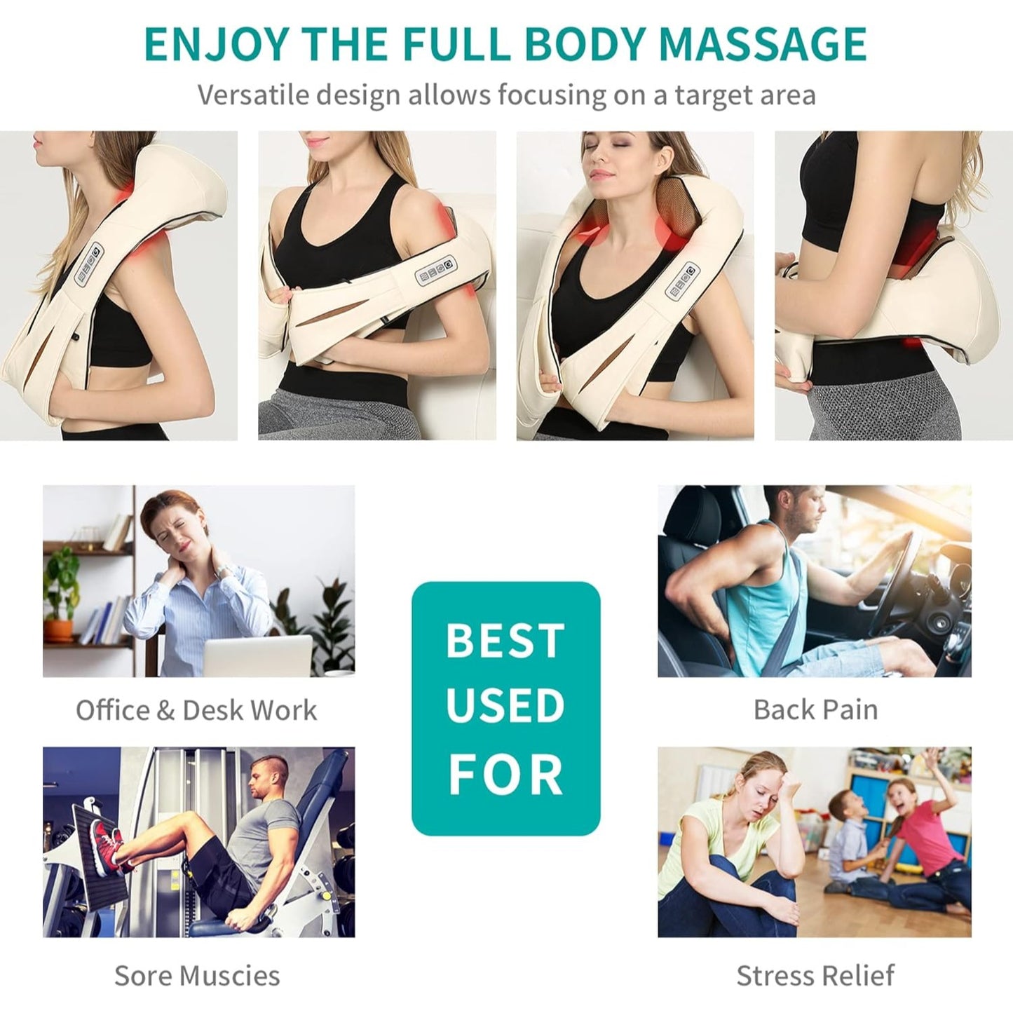 Shiatsu Neck and Back Massager with Soothing Heat, Electric Deep Tissue 3D Kneading Massage Pillow for Shoulder, Leg, Full Body Muscle Pain