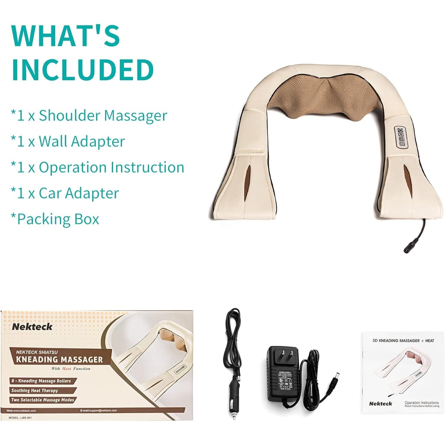 Shiatsu Neck and Back Massager with Soothing Heat, Electric Deep Tissue 3D Kneading Massage Pillow for Shoulder, Leg, Full Body Muscle Pain
