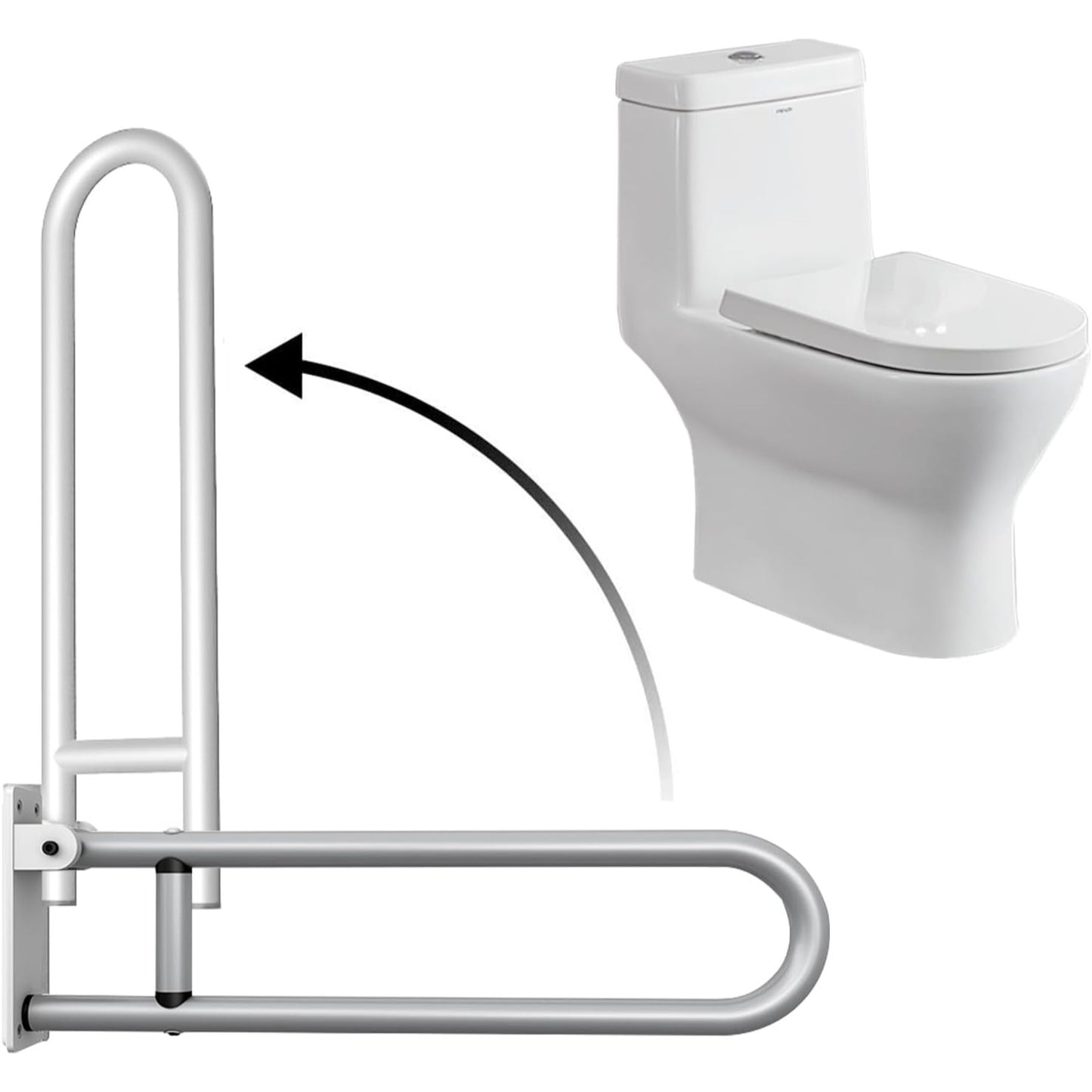 28 Inch Toilet Grab Bar Flip Up Aluminum Handicap Rails Grab Bars Load Capacity of 100 kg/220 lbs Toilet Rail Bathroom U Shaped and Wall Mou