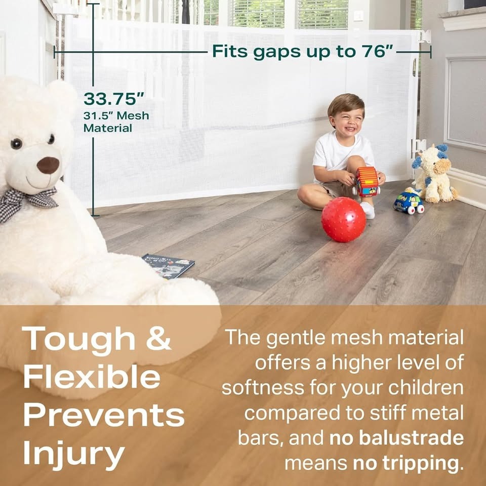 Retractable Baby Gates for Stairs 33" Tall, Extends to 76