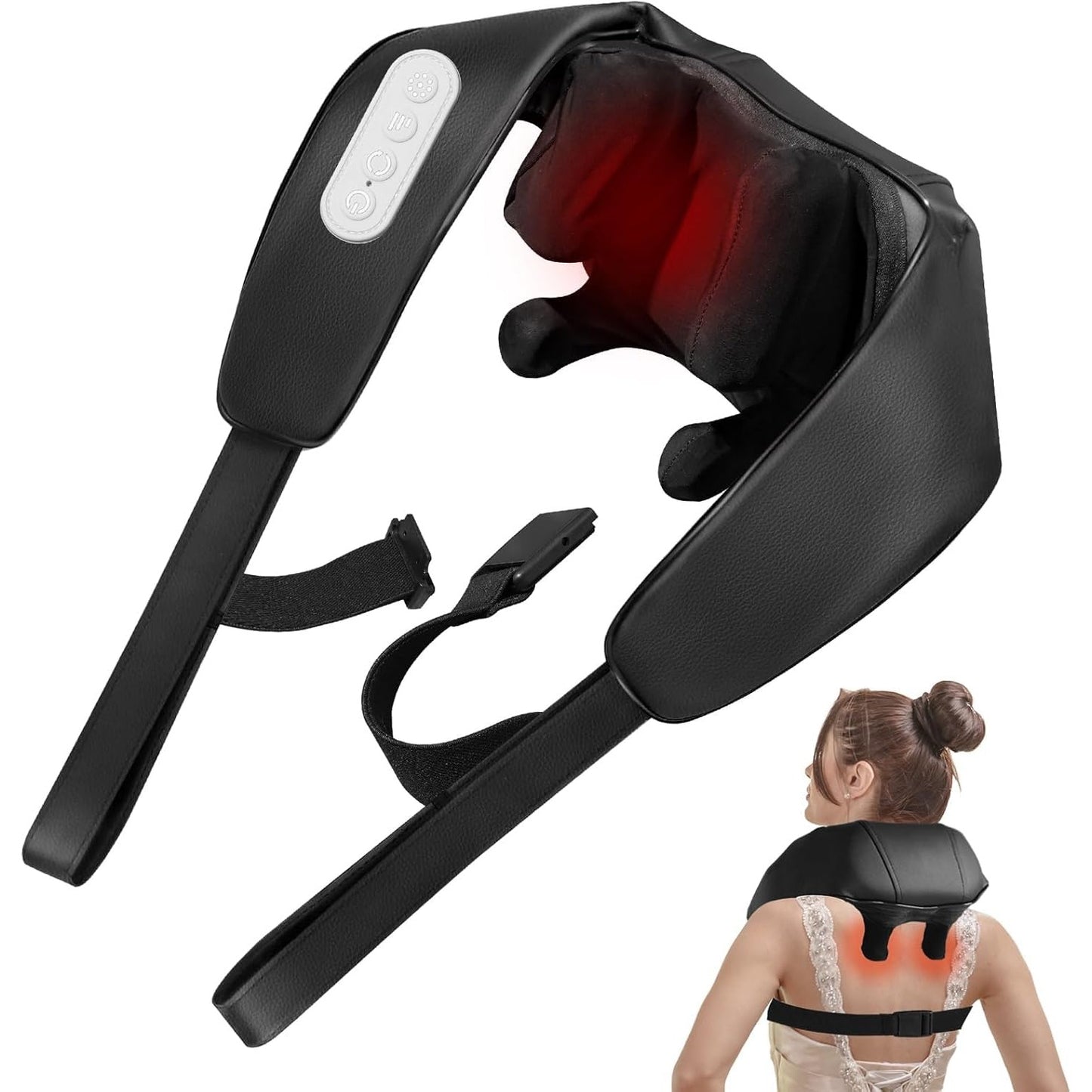 6D Shiatsu Deep Kneading Neck & Back Massager With Heat Adjustable Straps Cordless Hands-Free Design For Neck/Back/Waist/Legs