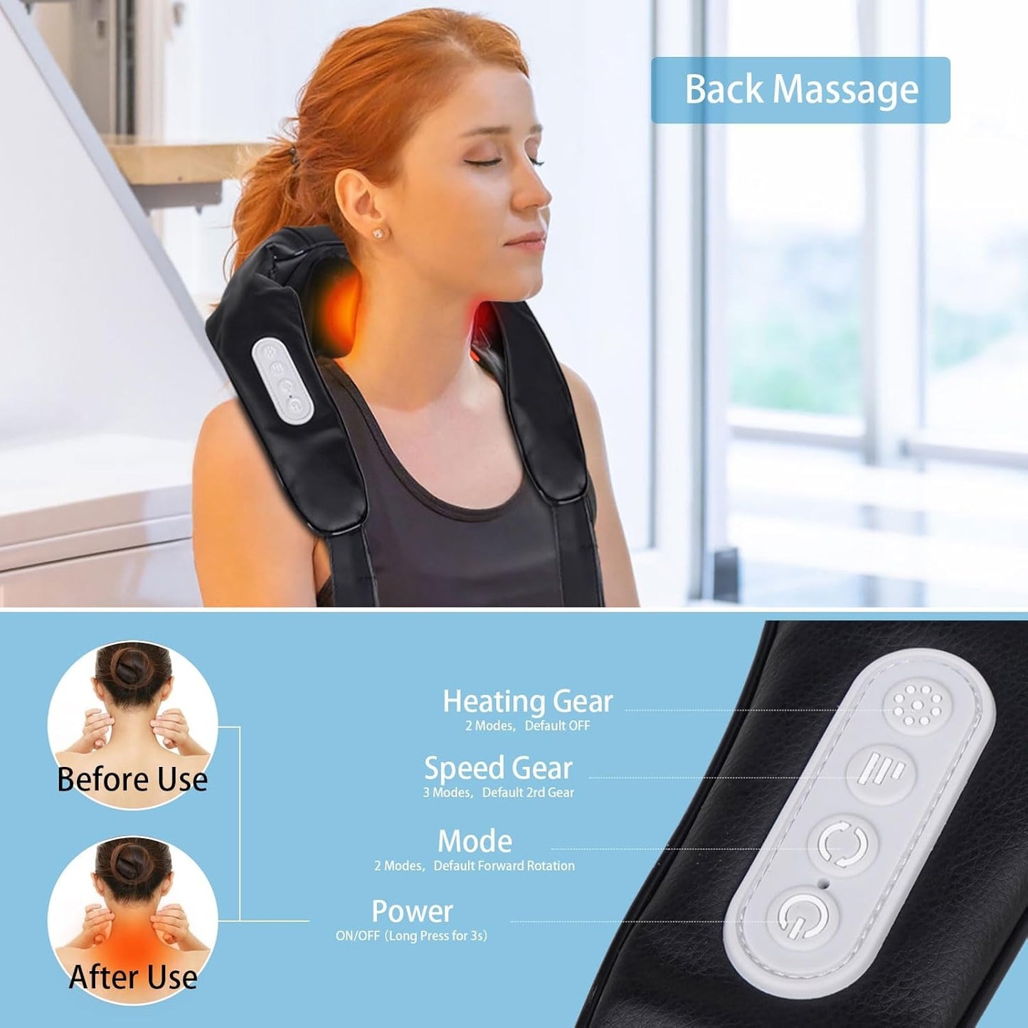 6D Shiatsu Deep Kneading Neck & Back Massager With Heat Adjustable Straps Cordless Hands-Free Design For Neck/Back/Waist/Legs