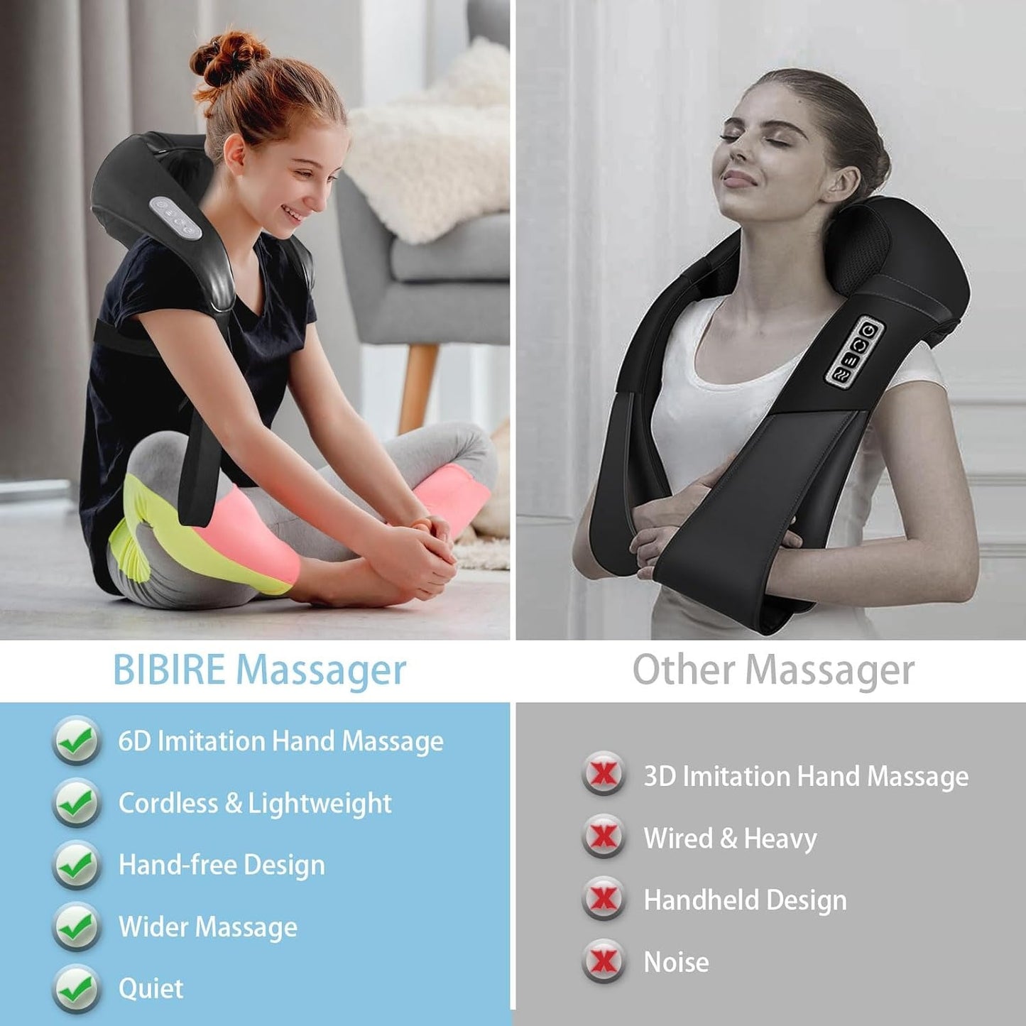 6D Shiatsu Deep Kneading Neck & Back Massager With Heat Adjustable Straps Cordless Hands-Free Design For Neck/Back/Waist/Legs