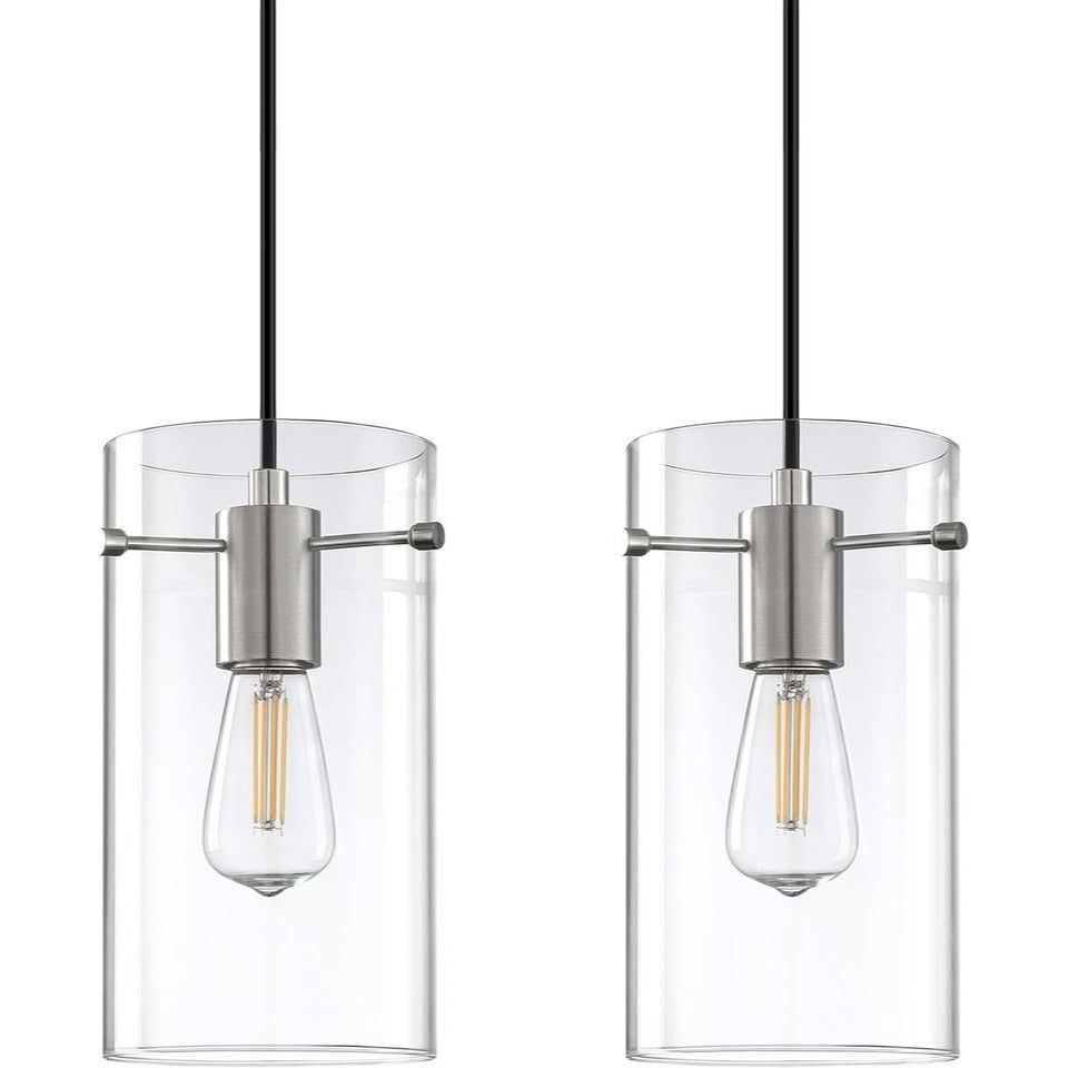 2 Pack 5.5" Clear Glass Modern Kitchen Island Pendant Light Brushed Nickel Finish