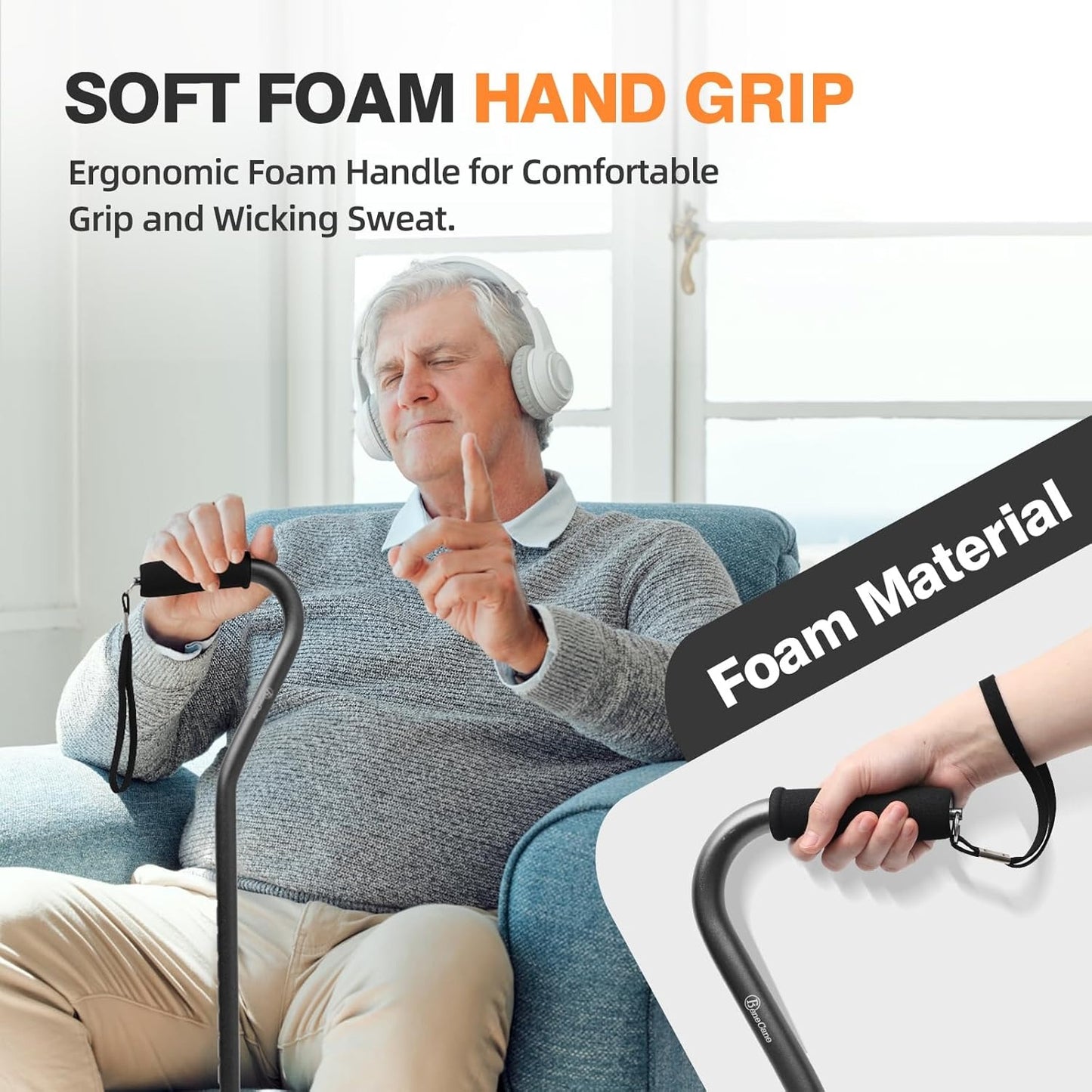 Quad Cane Adjustable Walking Cane with Offset Soft Cushioned Handle for Men Women Lightweight Comfortable with 4Pronged feet for Extra Stabi