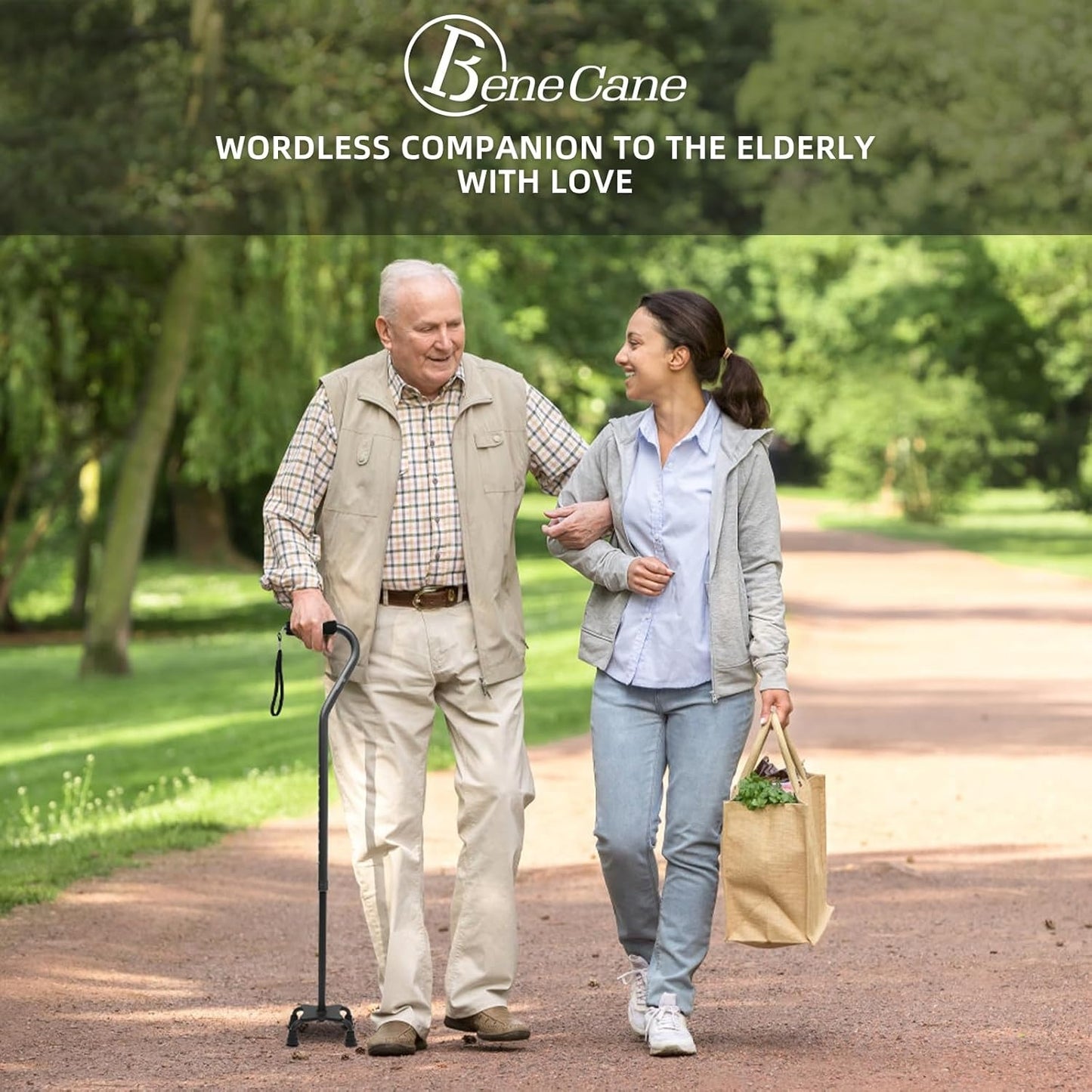 Quad Cane Adjustable Walking Cane with Offset Soft Cushioned Handle for Men Women Lightweight Comfortable with 4Pronged feet for Extra Stabi