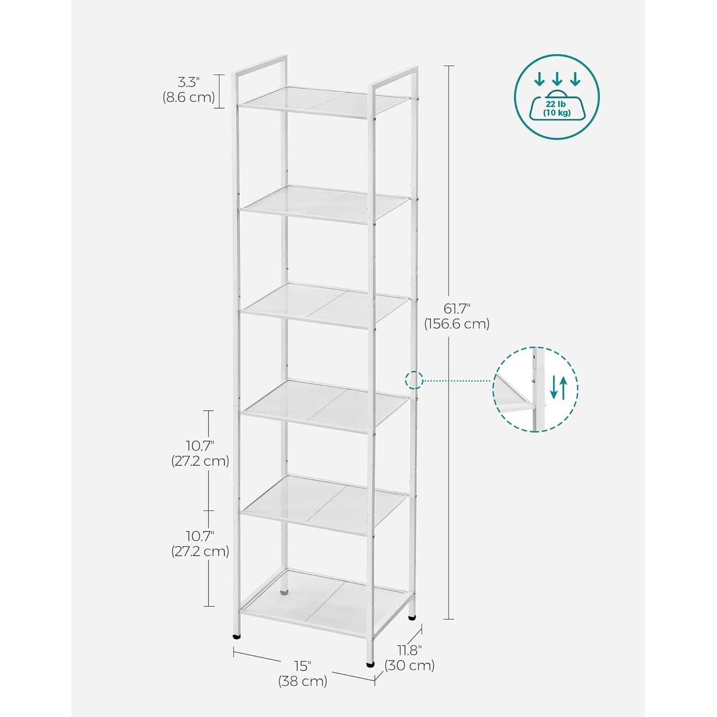 6-Tier Storage Rack, Bathroom Shelf, Extendable Plant Stand with Adjustable Shelf, for Bathroom, Living Room, Balcony, Kitchen, Cla