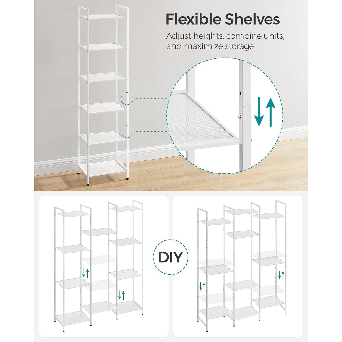 6-Tier Storage Rack, Bathroom Shelf, Extendable Plant Stand with Adjustable Shelf, for Bathroom, Living Room, Balcony, Kitchen, Cla